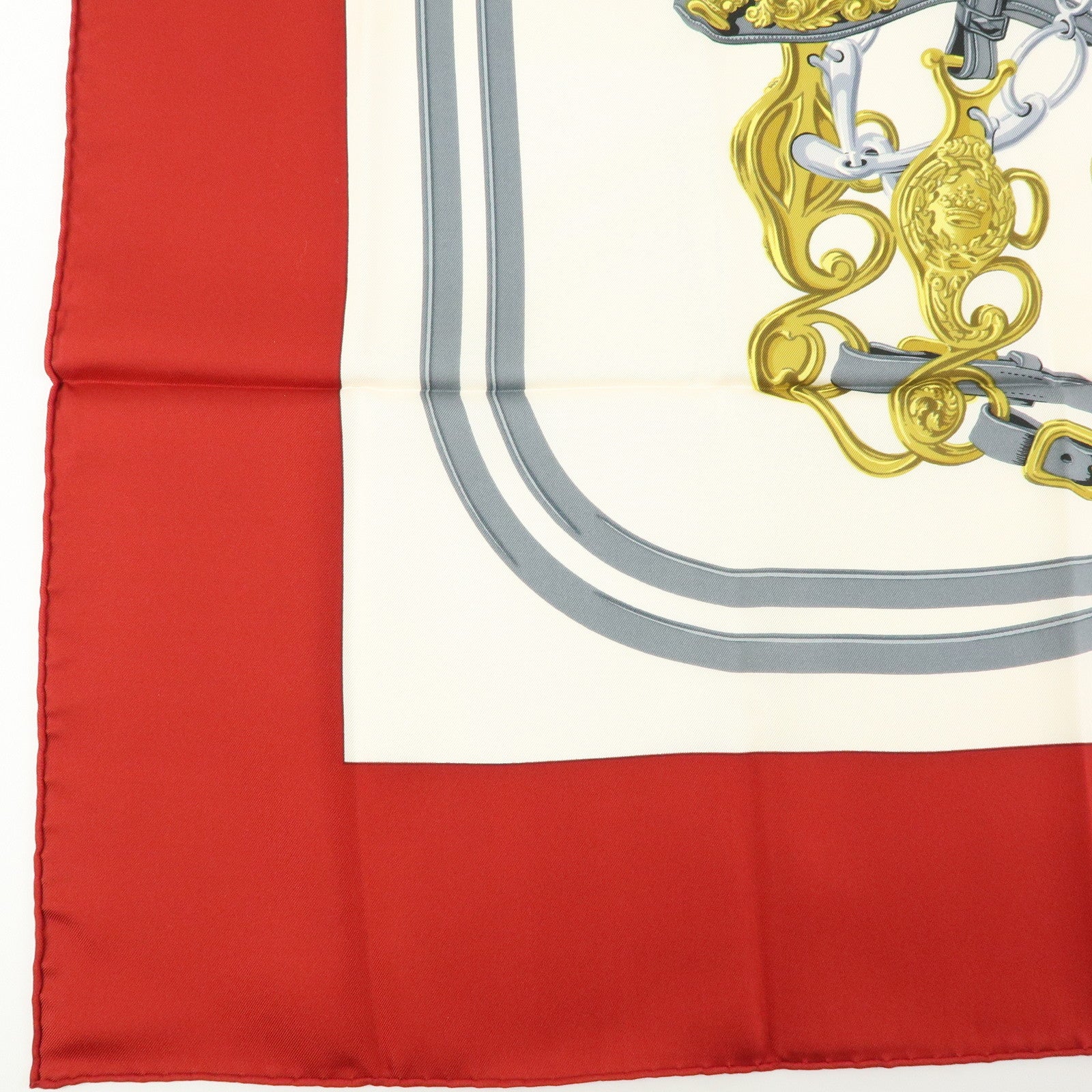 HERMES Carre 90 Silk 100% BRIDES DE GALA Scarf Red White