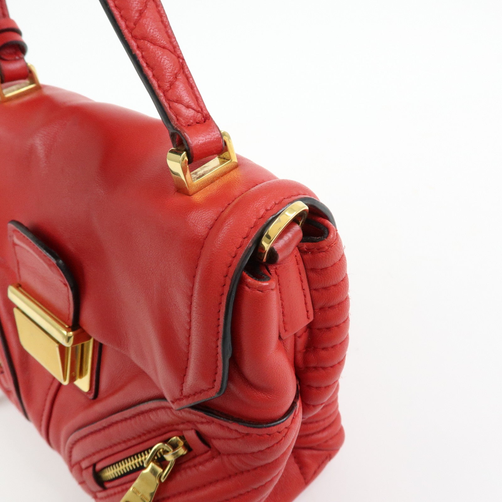 MIU MIU Leather 2Way Bag Hand Bag Shoulder Bag Crossbody Bag Red