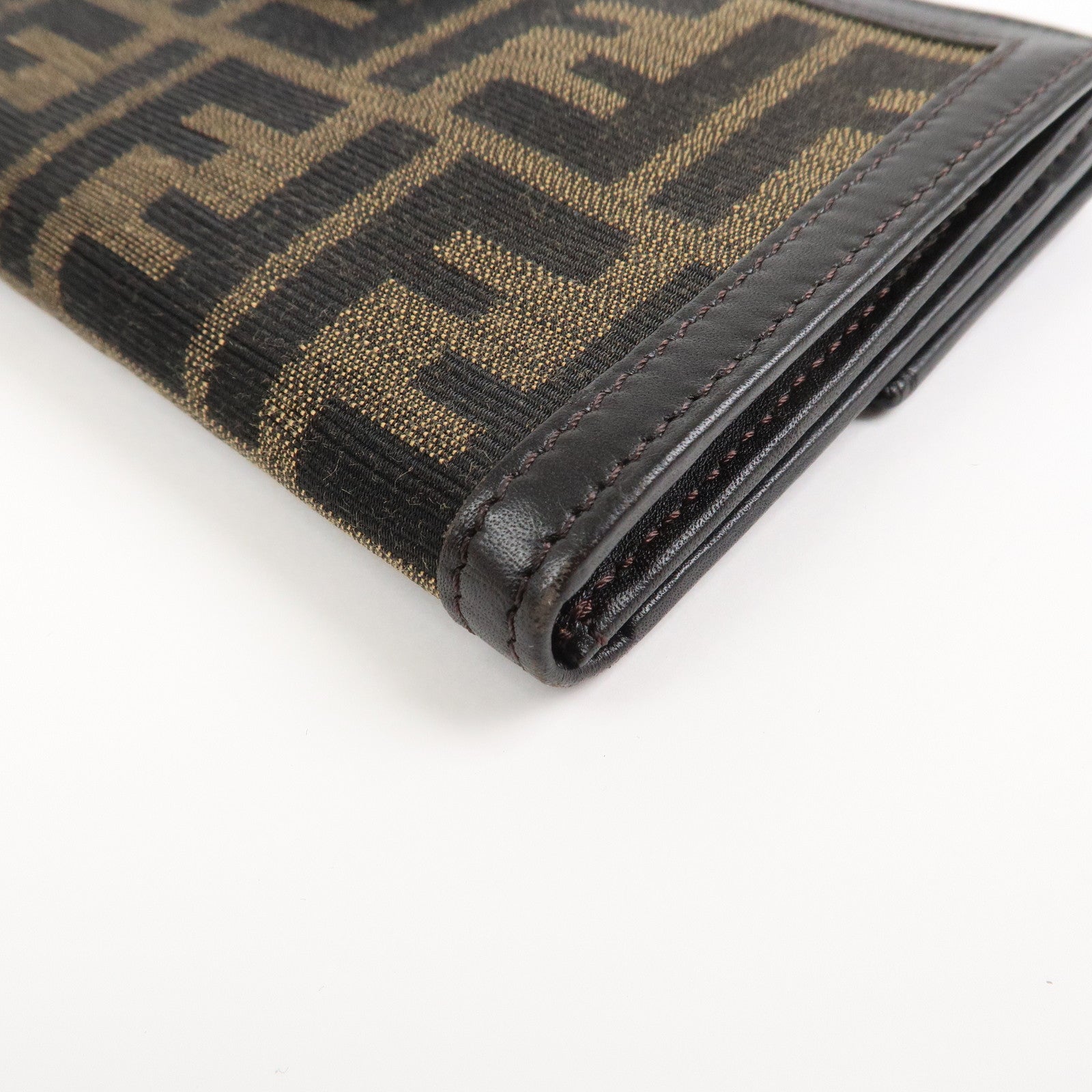 FENDI Canvas Leather Bi-fold Long Wallet Brown 8M0112