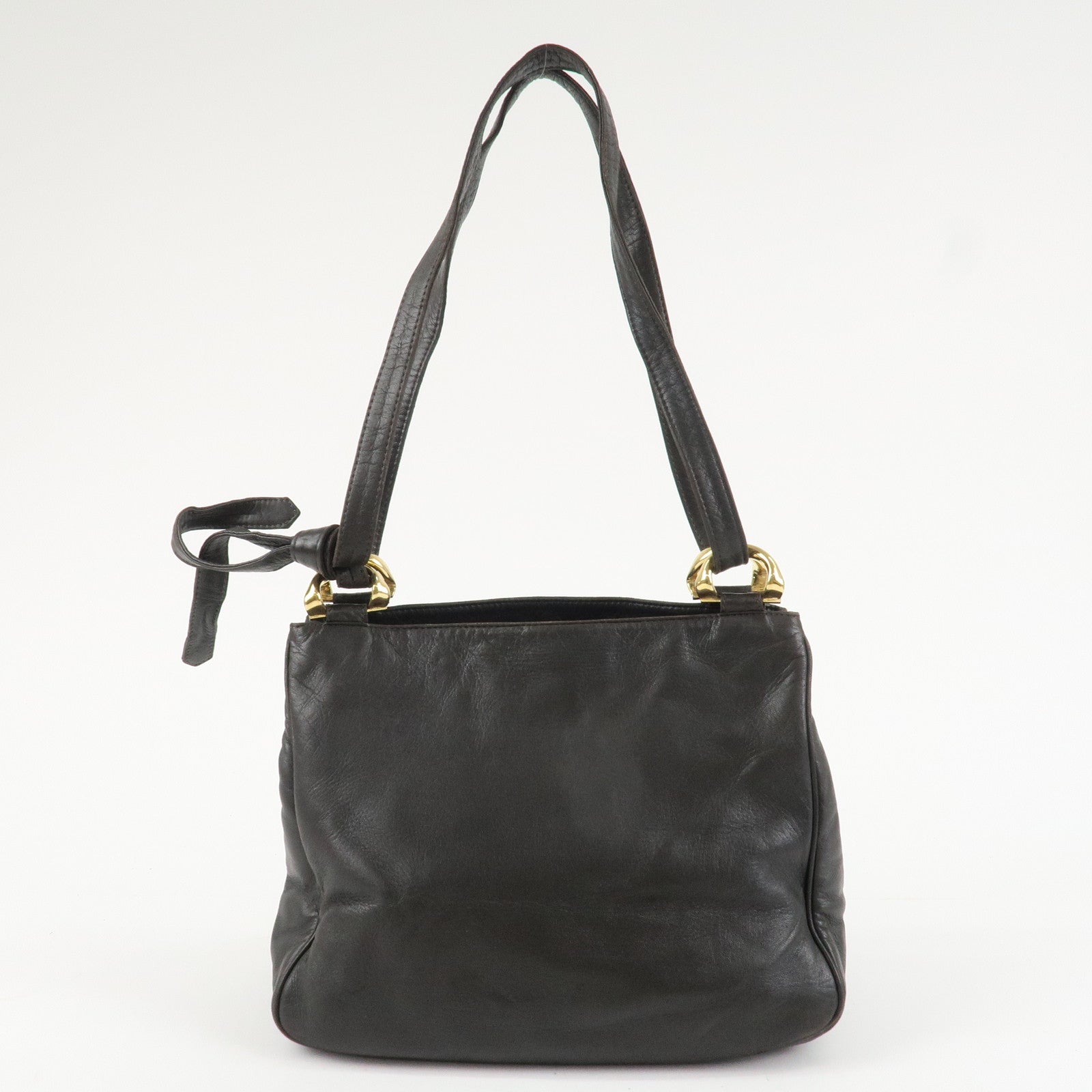 LOEWE Anagram Leather Shoulder Bag Gold Hardware Dark Brown Used