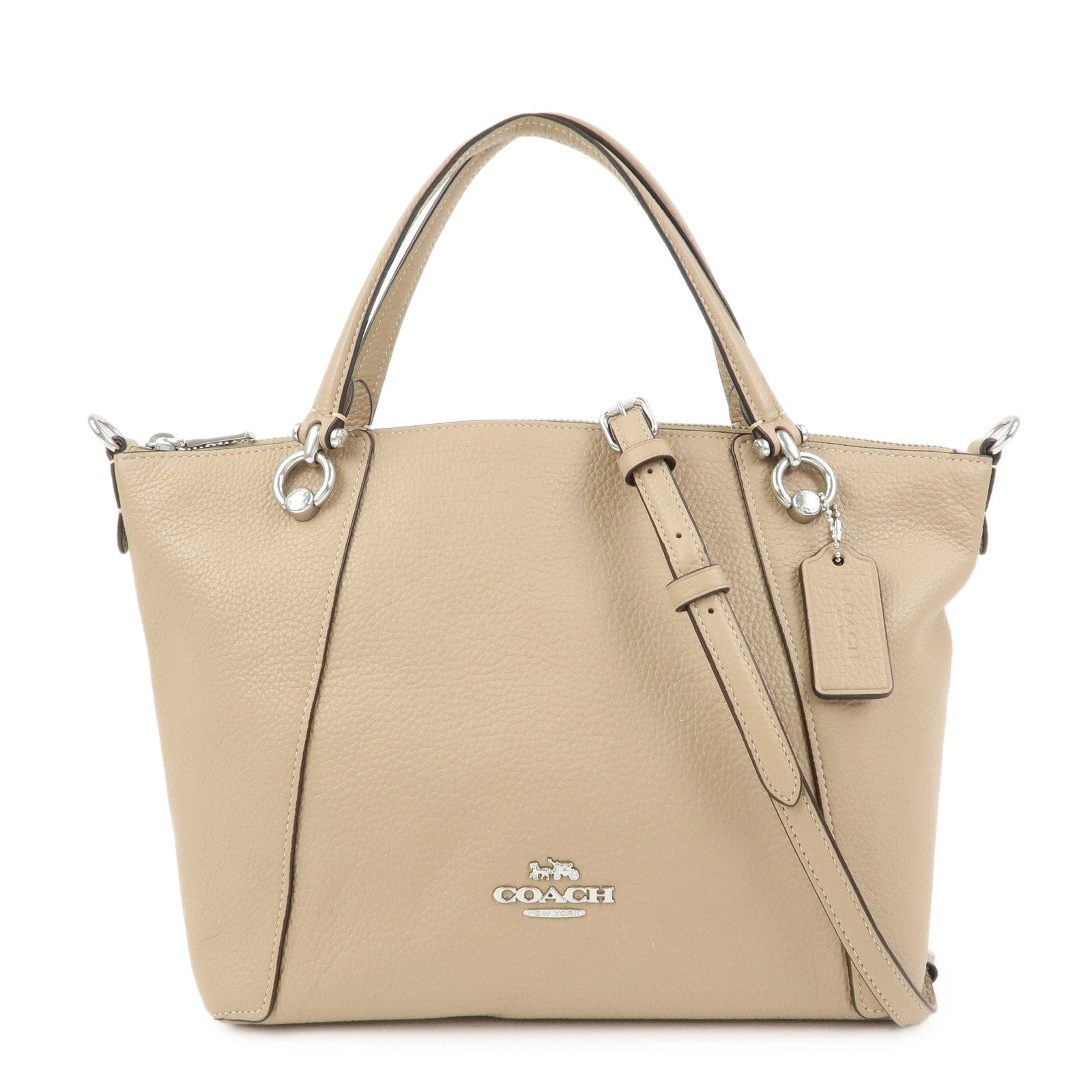 COACH Kacey Satchel Leather 2Way Shoulder Bag Hand Bag Beige