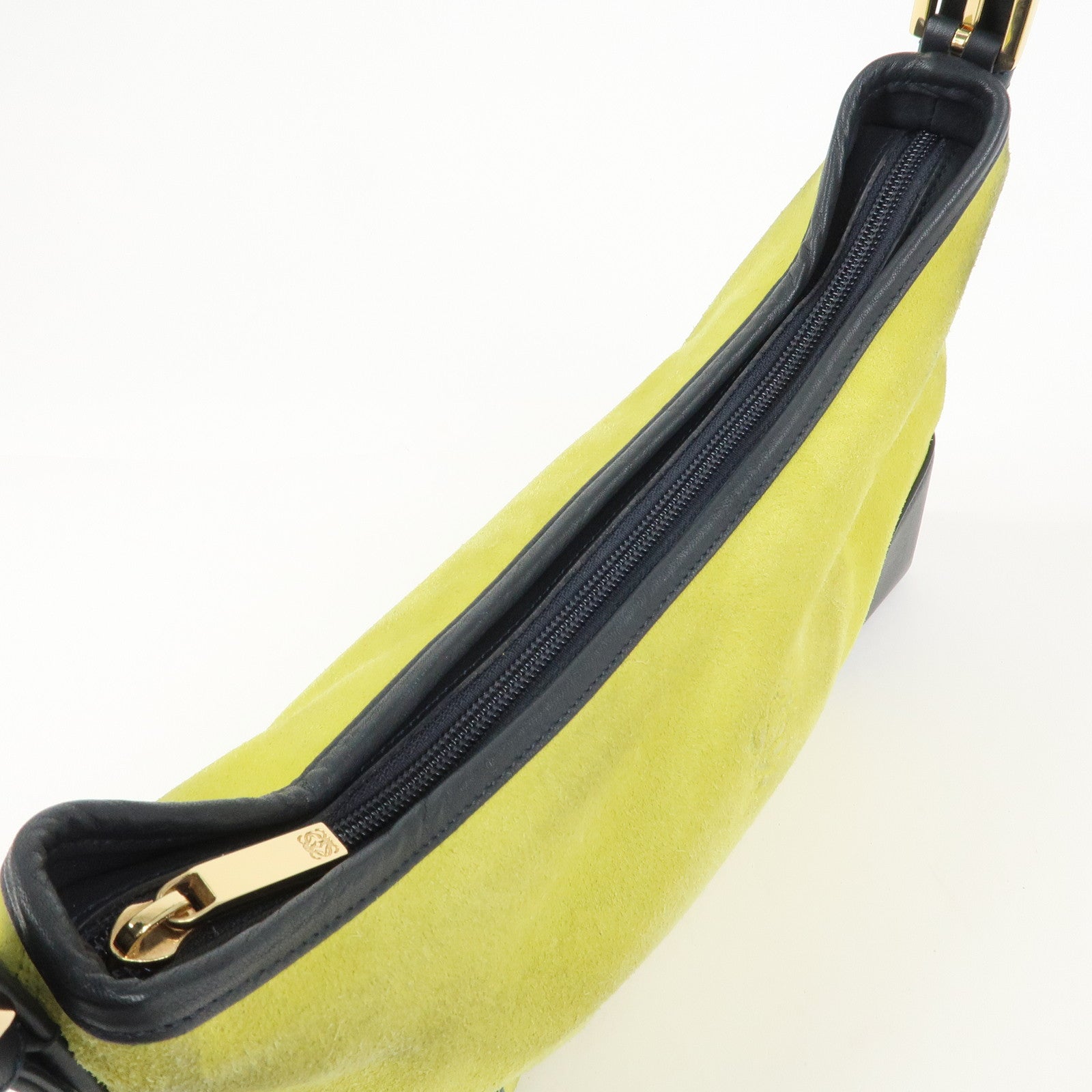 LOEWE Anagram Suede Leather Shoulder Bag Hand Bag Light Green Navy