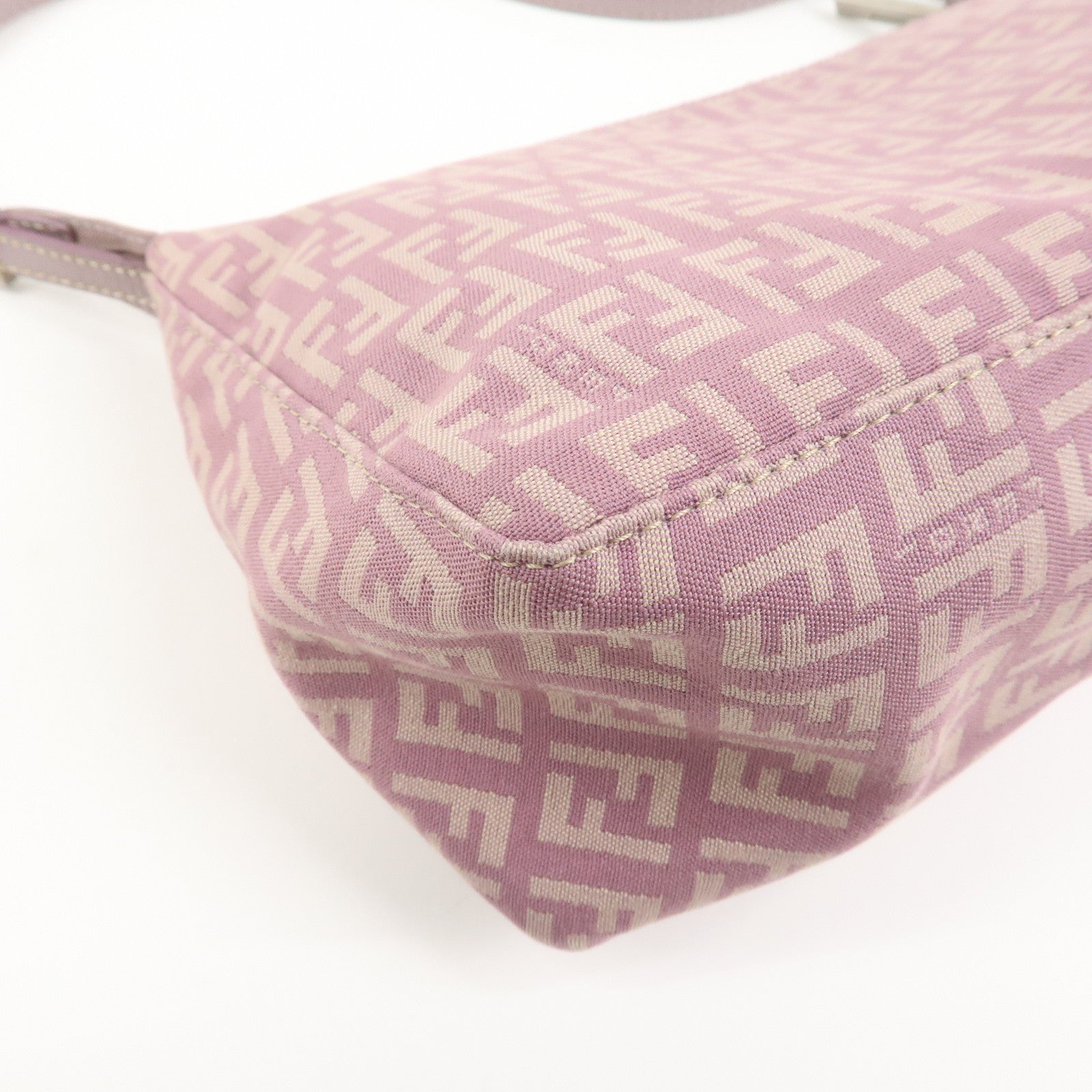 FENDI Zucchino Canvas Leather Shoulder Bag Light Purple 8BR267