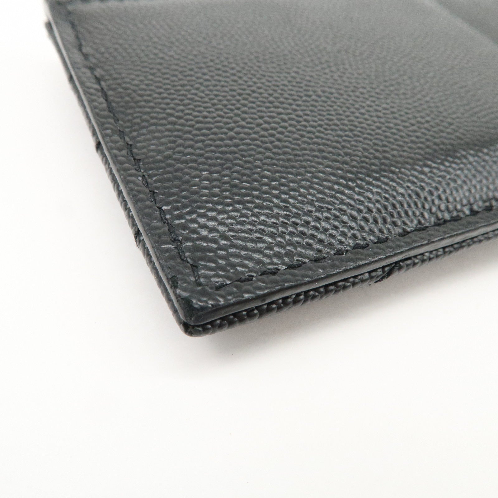 SAINT LAURENT Leather Card Case Black Gold Hardware