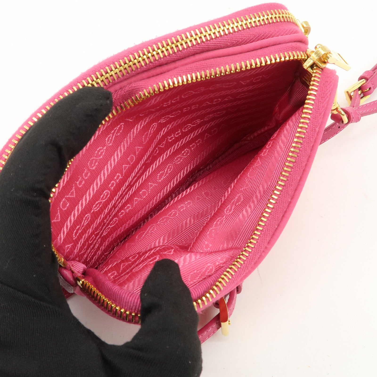 PRADA Triangle Logo Nylon Saffiano Leather Shoulder Bag Pink