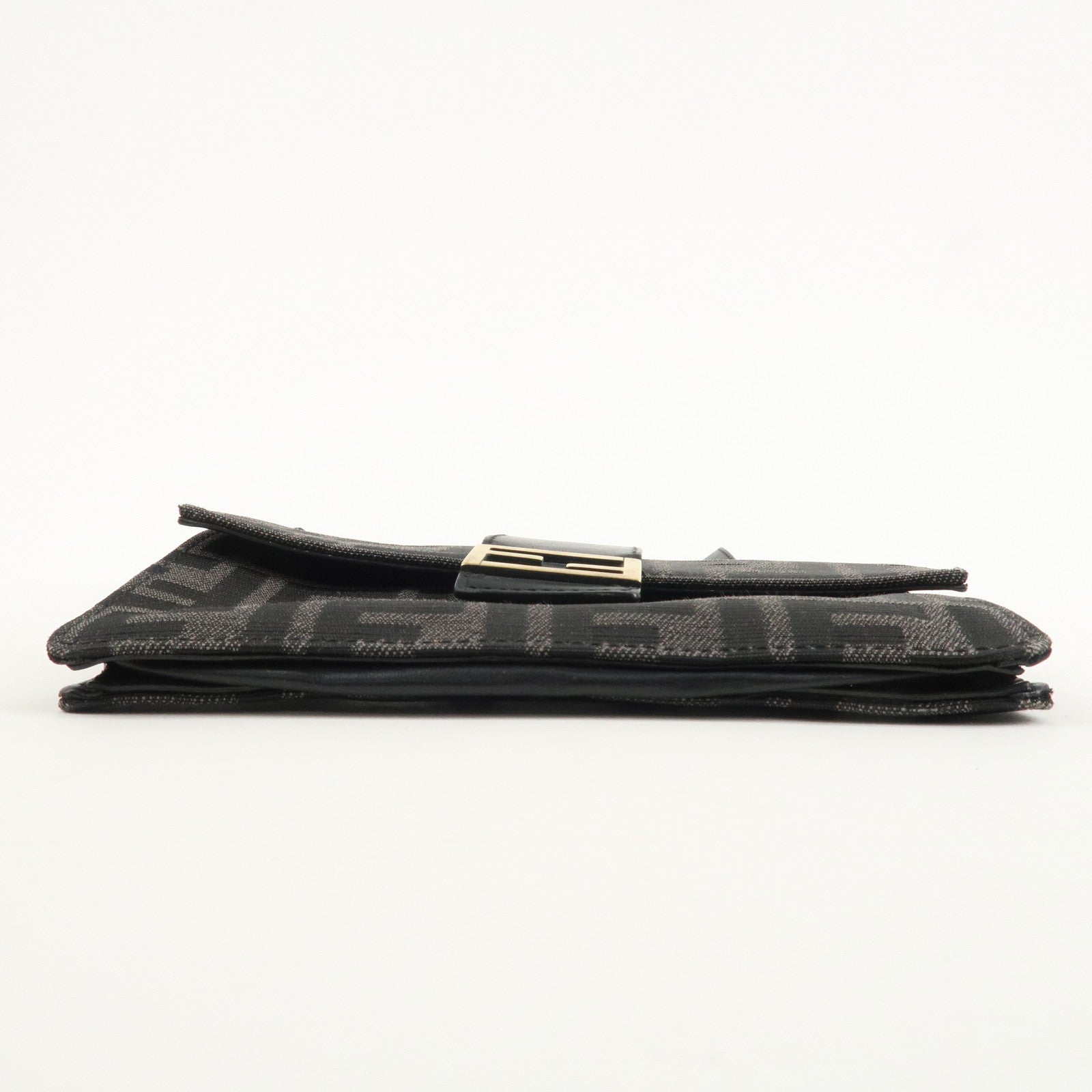 FENDI Zucca Leather Canvas Baguette Slim Clutch Bag Black 7M0295 Used