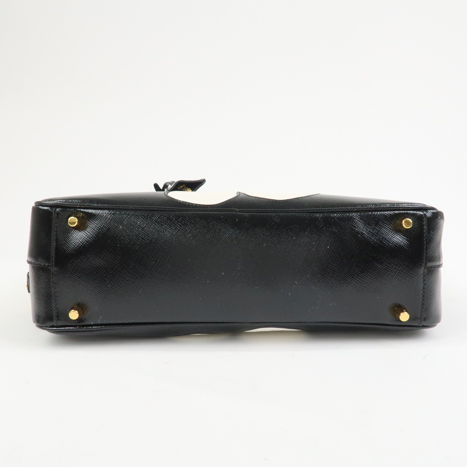 PRADA Flower Saffiano Leather 2Way Bag Hand Bag Black BL095M