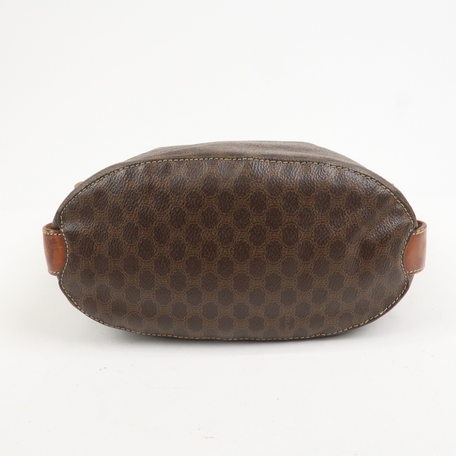 CELINE Macadam PVC Canvas Leather Shoulder Bag Brown Gold Hardware