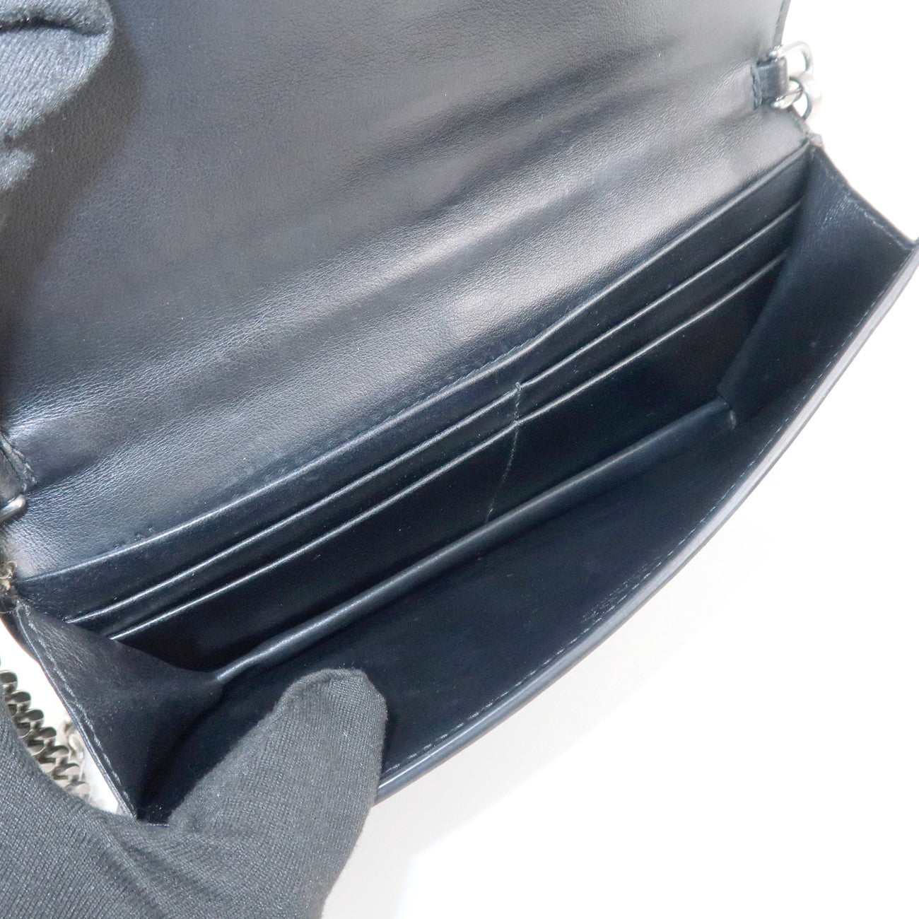 PRADA Leather Studs Chain Wallet Chain Bag Black Used