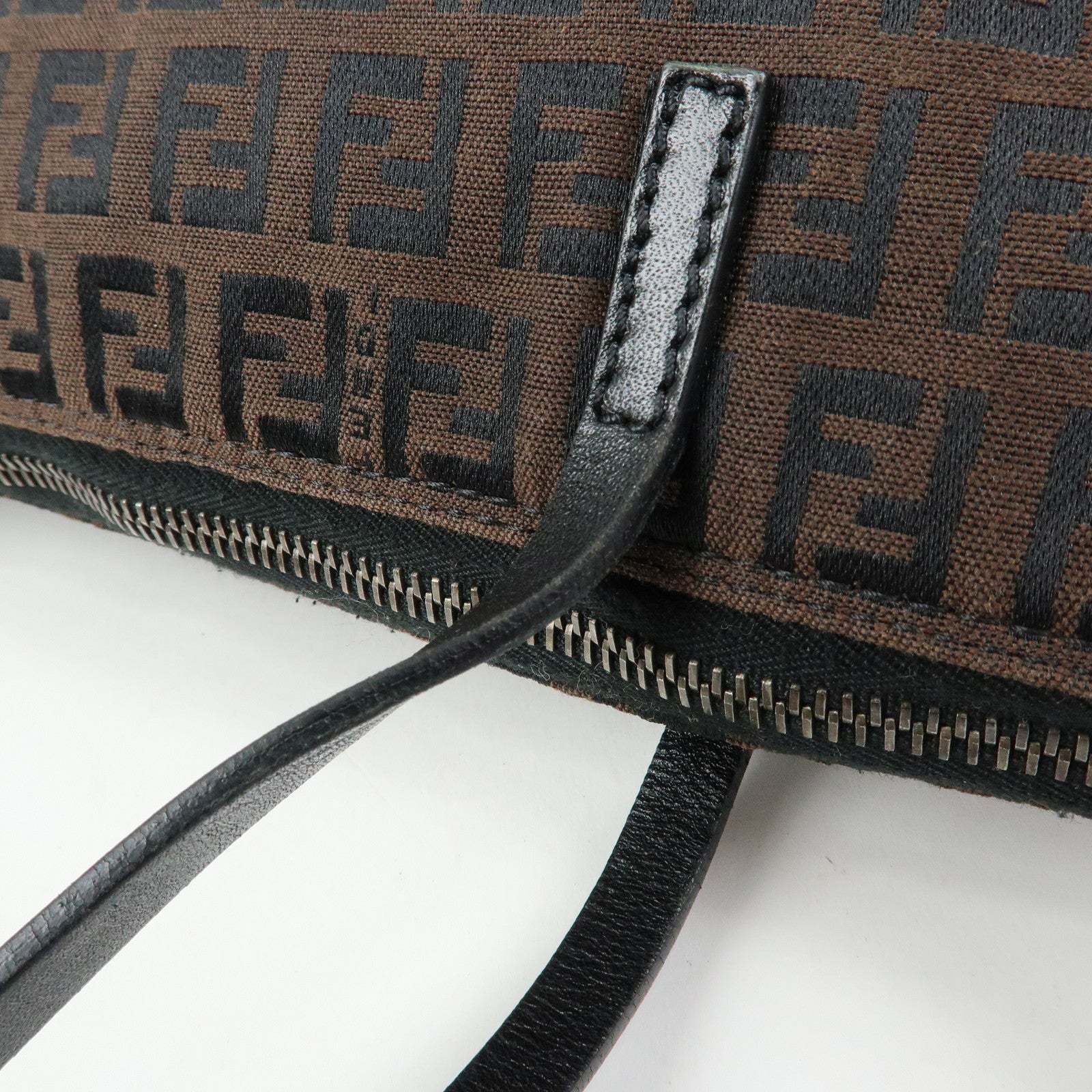 FENDI Zucchino Canvas Leather Tote Bag Shoulder Bag Brown 8BH023
