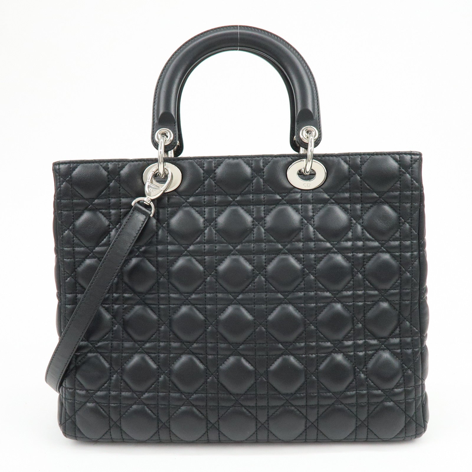 Christian Dior Cannage Large Lamb Skin 2Way Bag Hand Bag Black