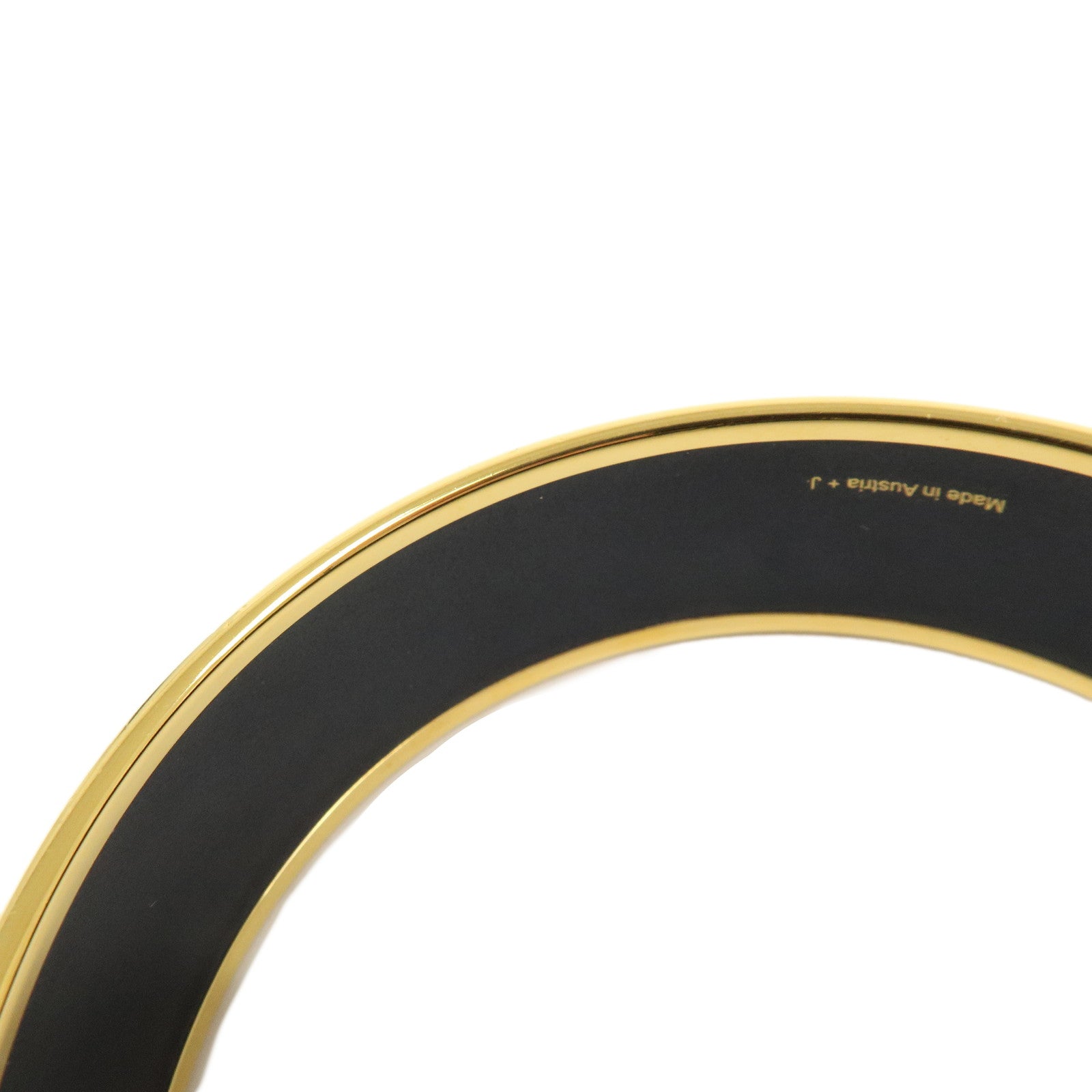 HERMES Email GM Gold Plated Bangle Bracelet Black Multicolor
