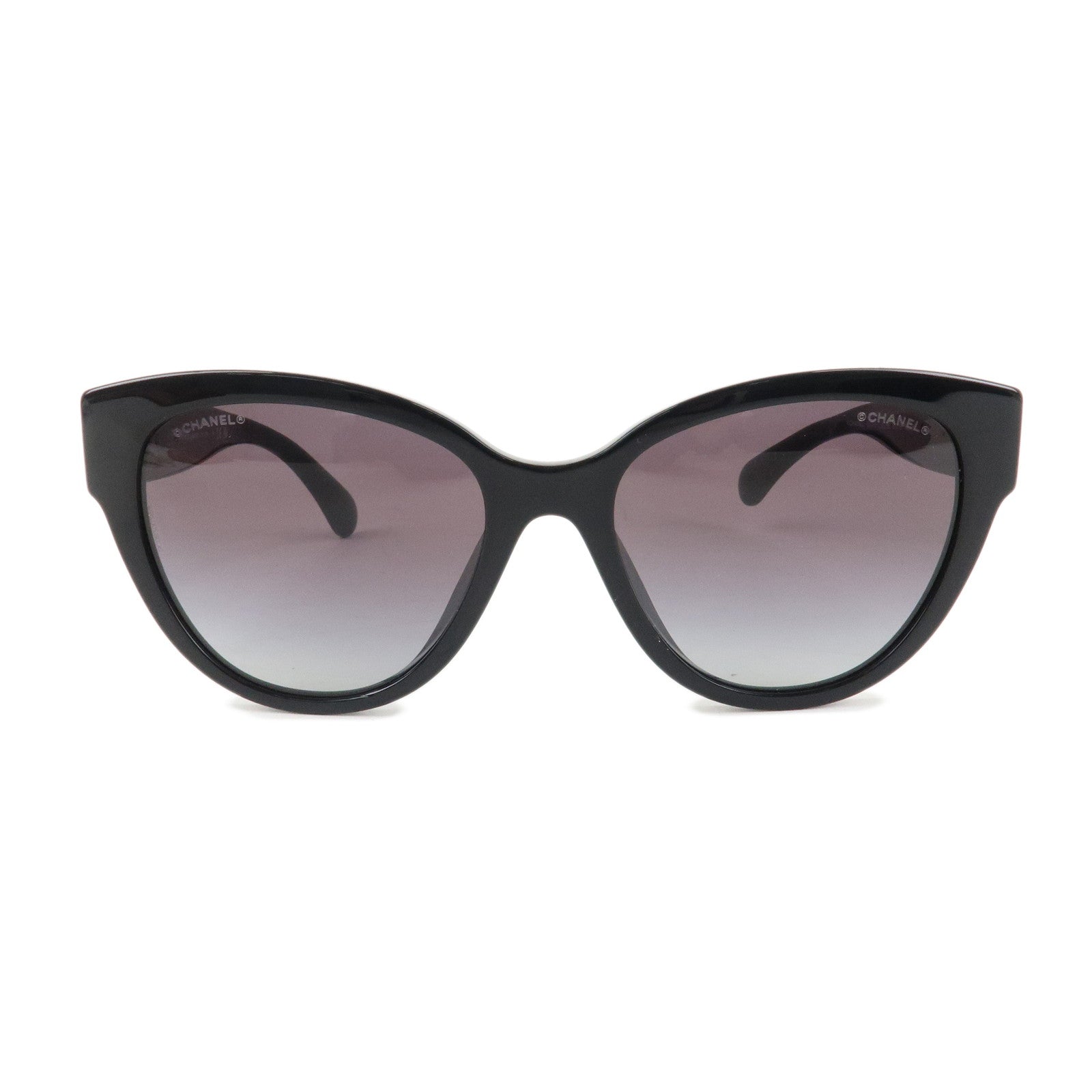 CHANEL Heart Pearl Plastic Sunglasses 56□18 Black Used