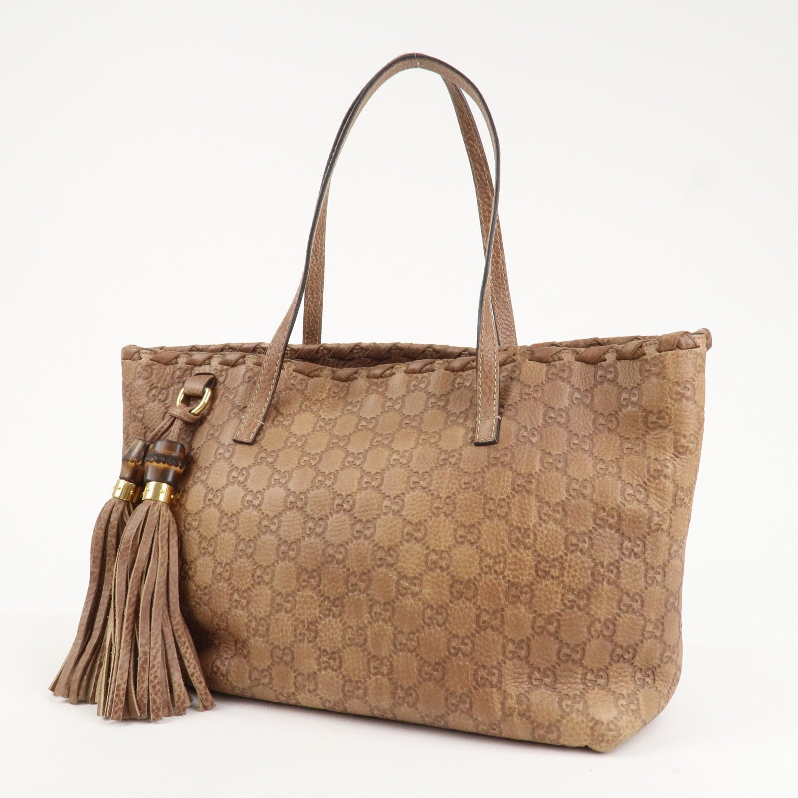 GUCCI Bamboo Guccissima Leather Tote Bag Brown Tassel 218780 Used