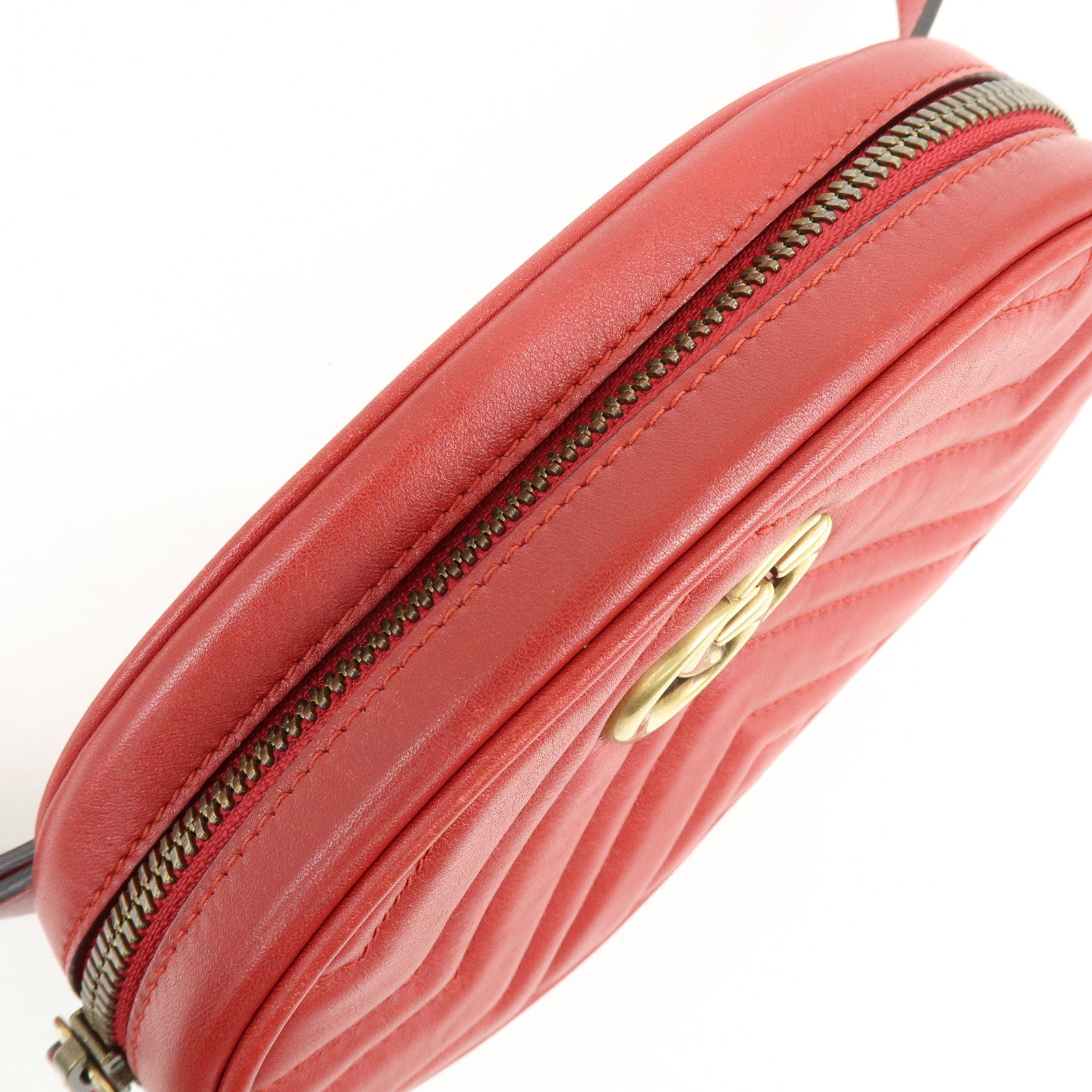 GUCCI GG Marmont Leather Waist Pouch Body Bag Red 476434