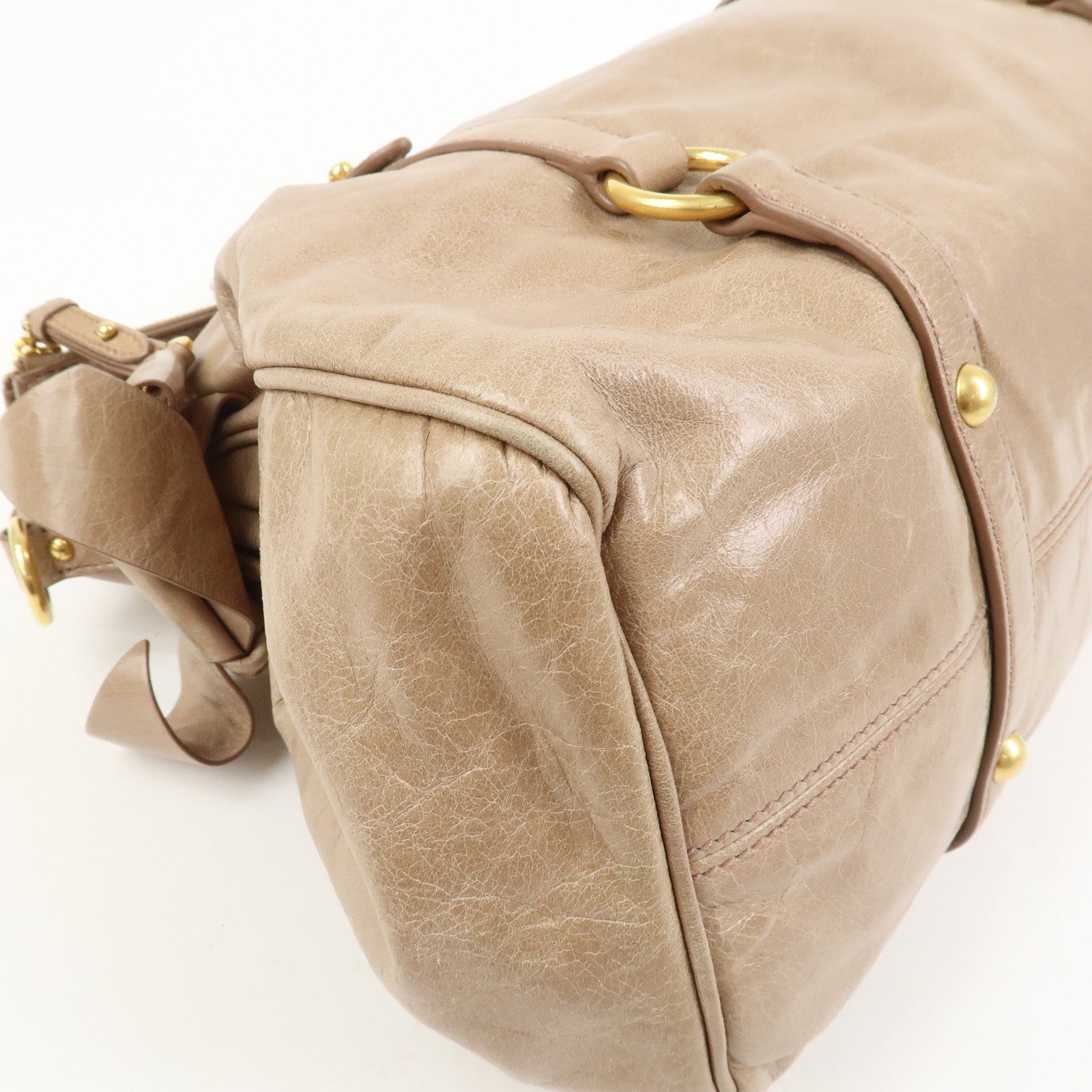 MIU MIU Ribbon Leather 2Way Bag Shoulder Bag Hand Bag Brown RT0365