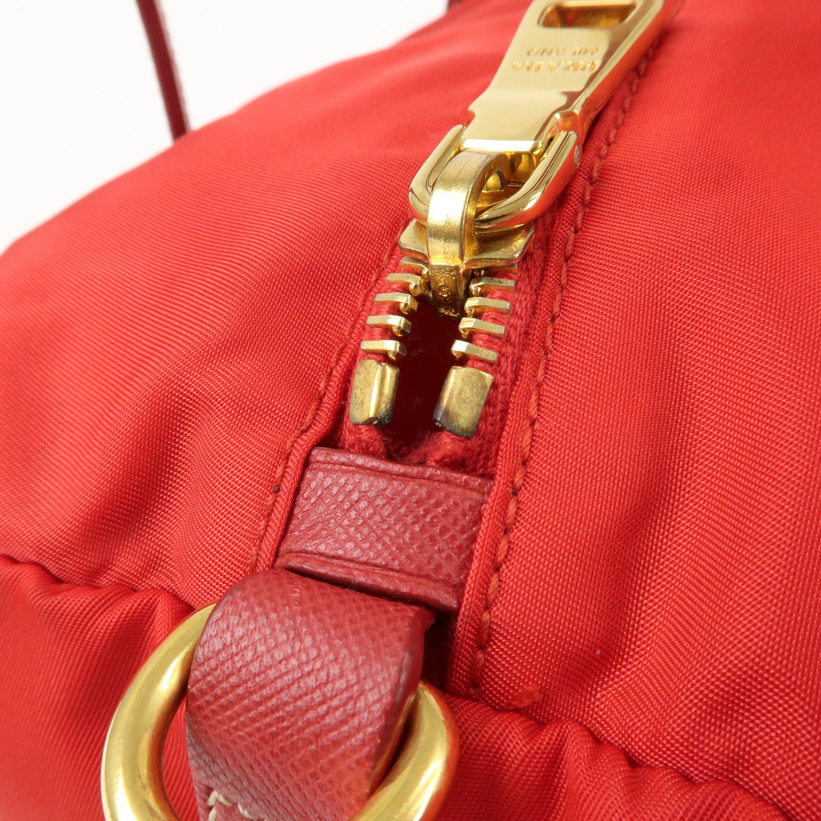 PRADA Triangle Logo Nylon Leather 2Way Shoulder Bag Hand Bag Red Used