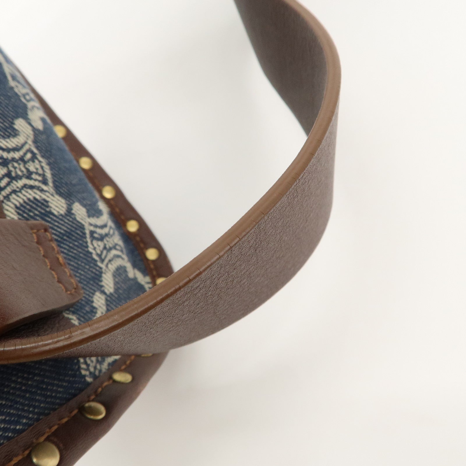 CELINE Macadam Waist Bag Denim Navy Dark Brown Gold HDW Used