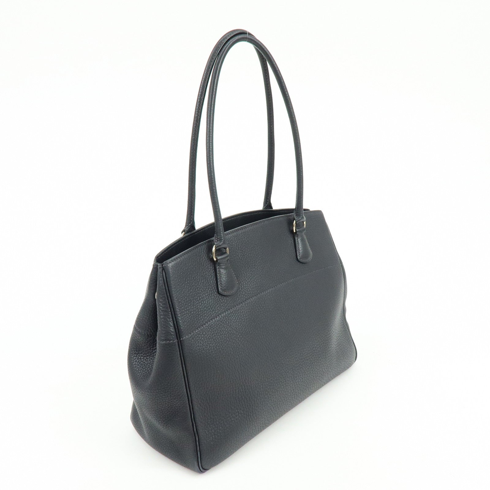 HERMES La Togo Leather Tote Bag Shoulder Bag Hand Bag Black