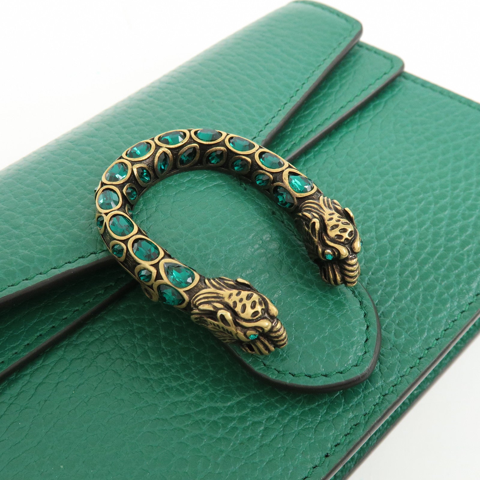 GUCCI Dionysus Super Mini Leather Chain Shoulder Bag Green 476432