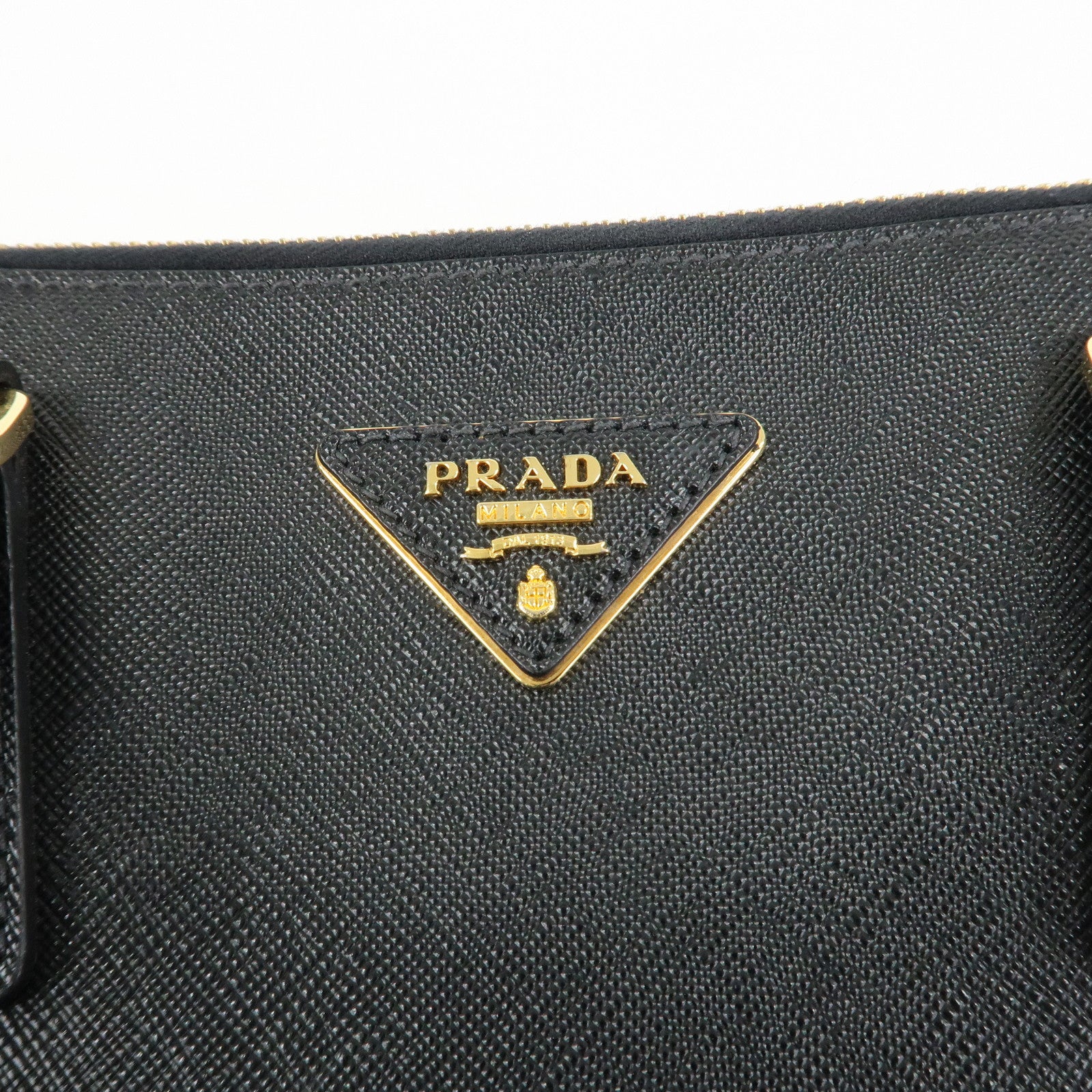 PRADA Triangle Logo Saffiano Leather 2WAY Hand Bag Black BN1801 Used