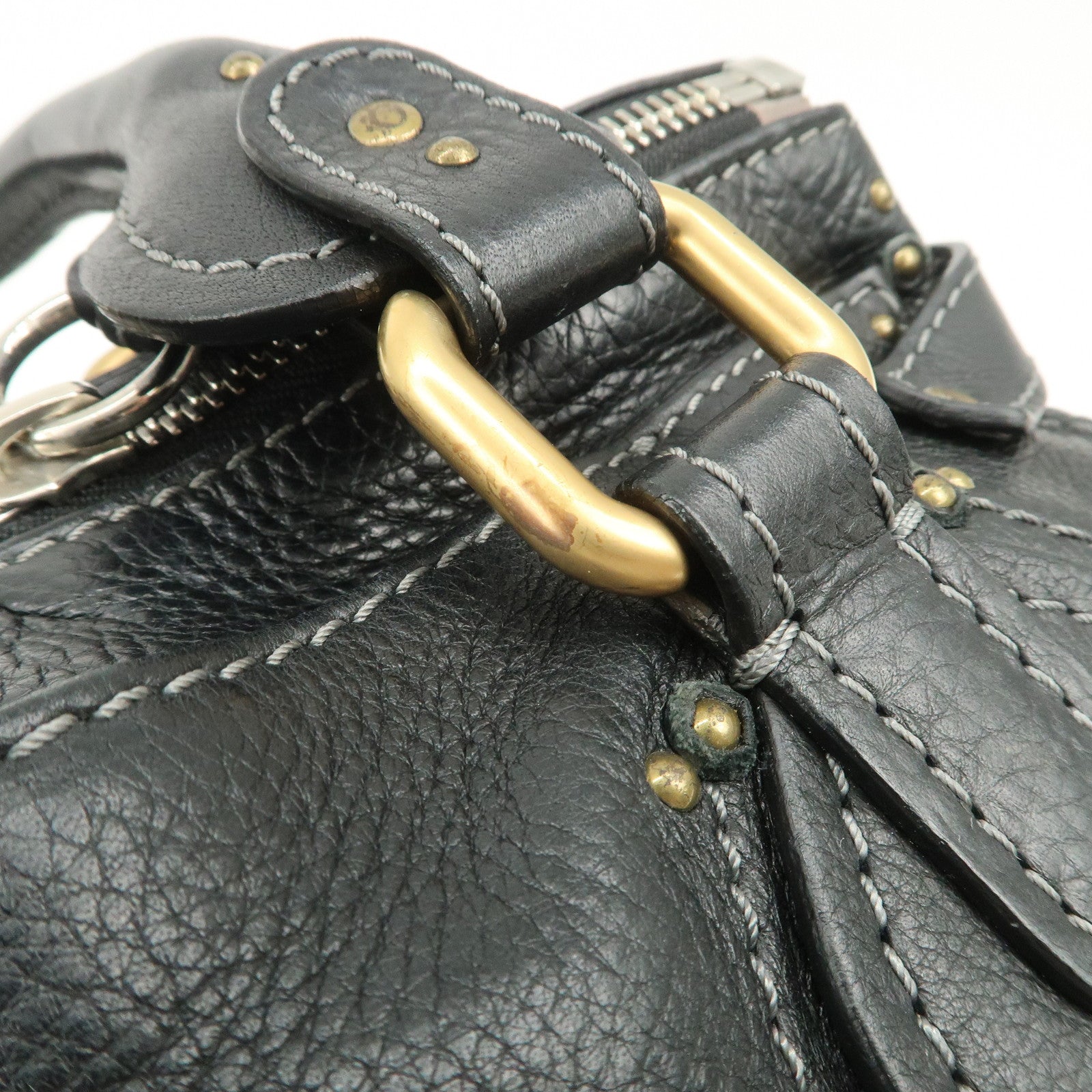 Chloe Paddington Leather Hand Bag Shoulder Bag Black Gold