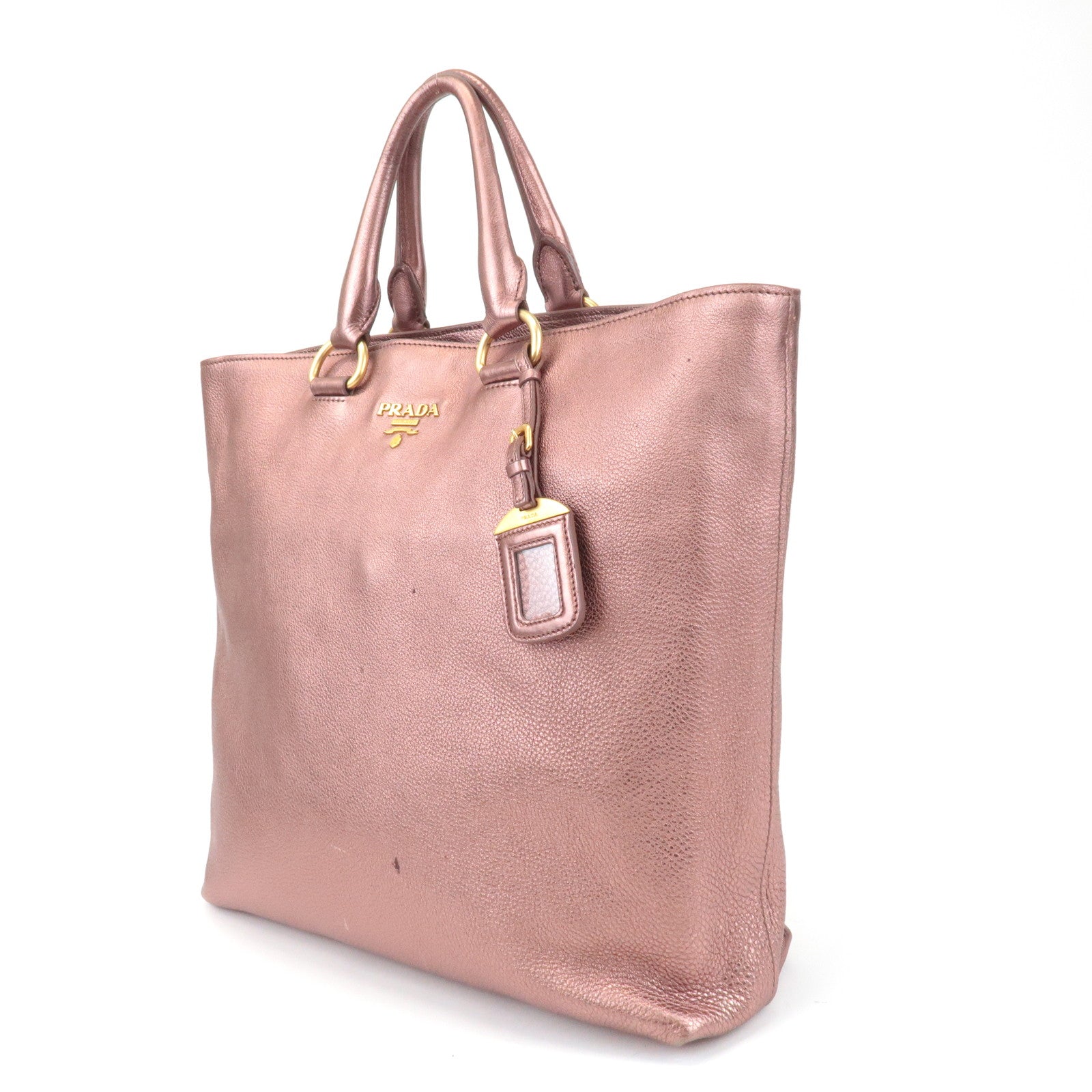 PRADA Leather 2Way Tote Bag Shoulder Bag Metallic Pink BN1713 Used