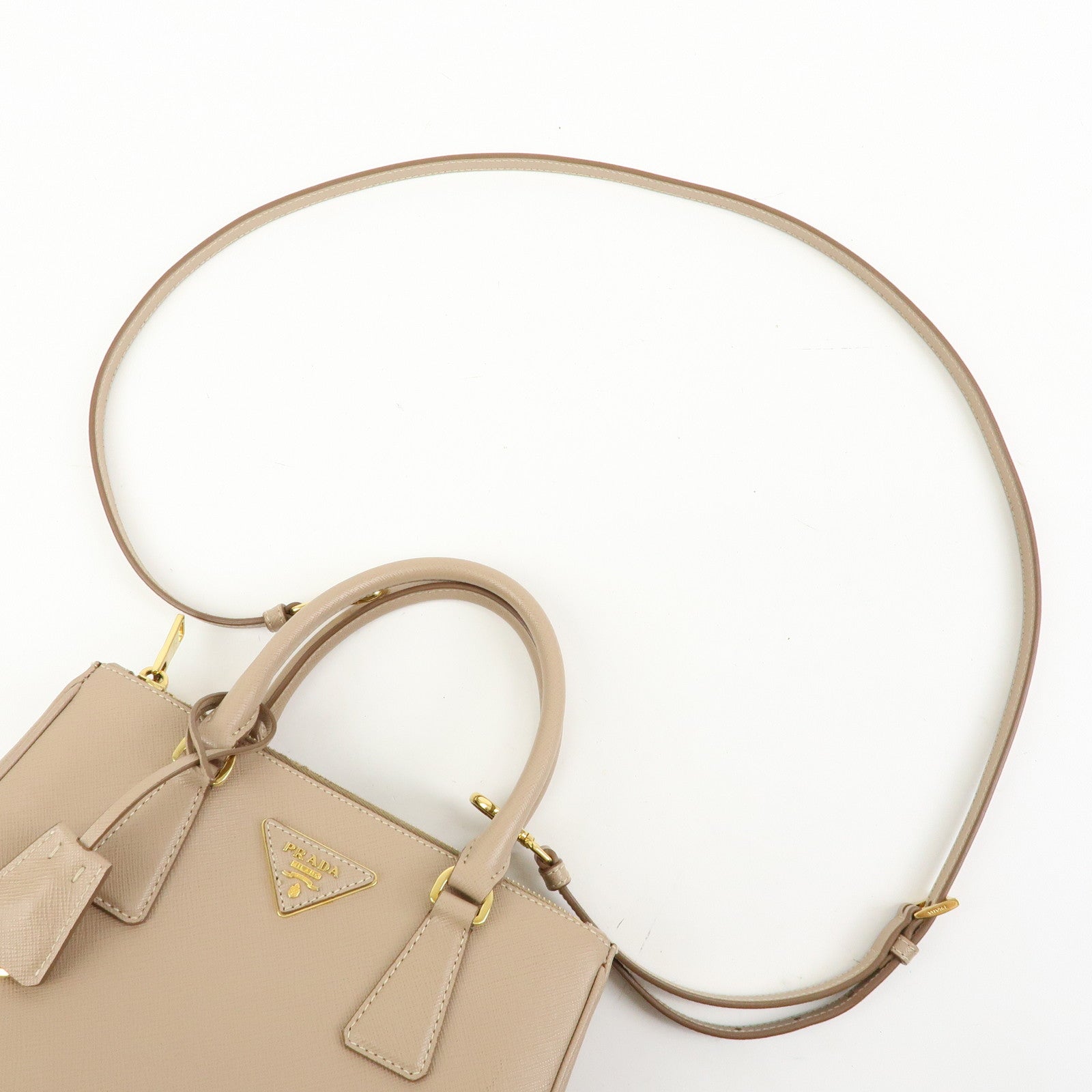 PRADA Triangle Logo Galleria Saffiano Leather 2Way Bag Beige 1BA896