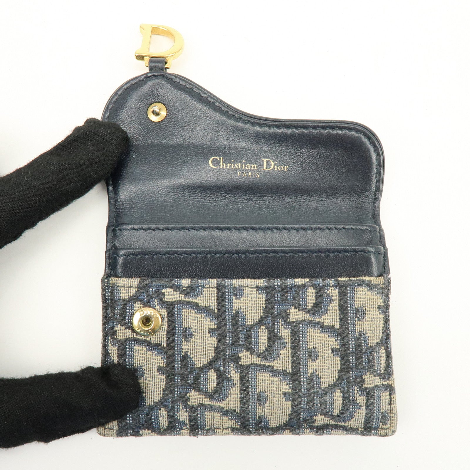 Christian Dior Trotter Saddle Jaquard Canvas Card Case Navy