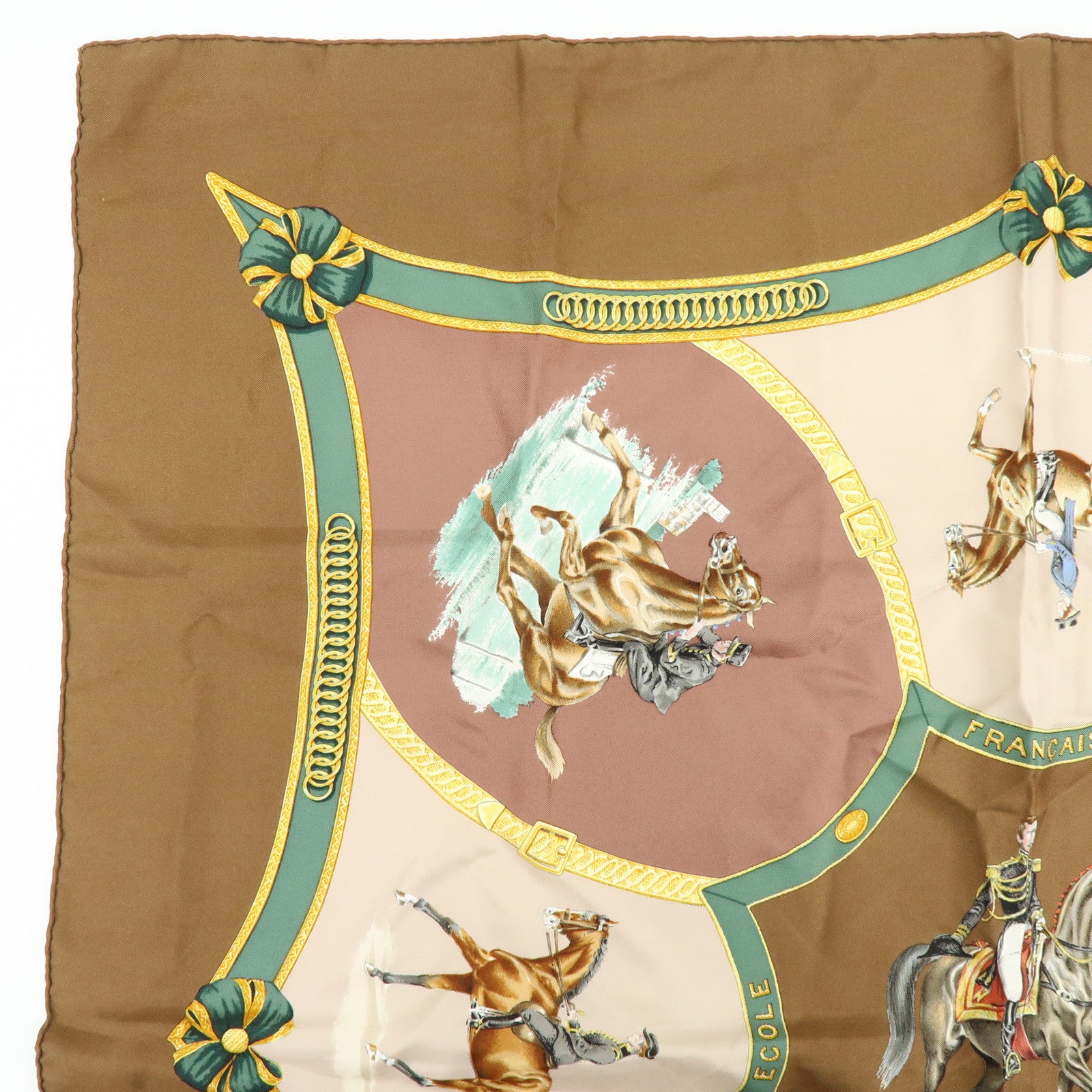 HERMES Carre 90 Set of 2 Silk 100% Scarf Black Gold Brown