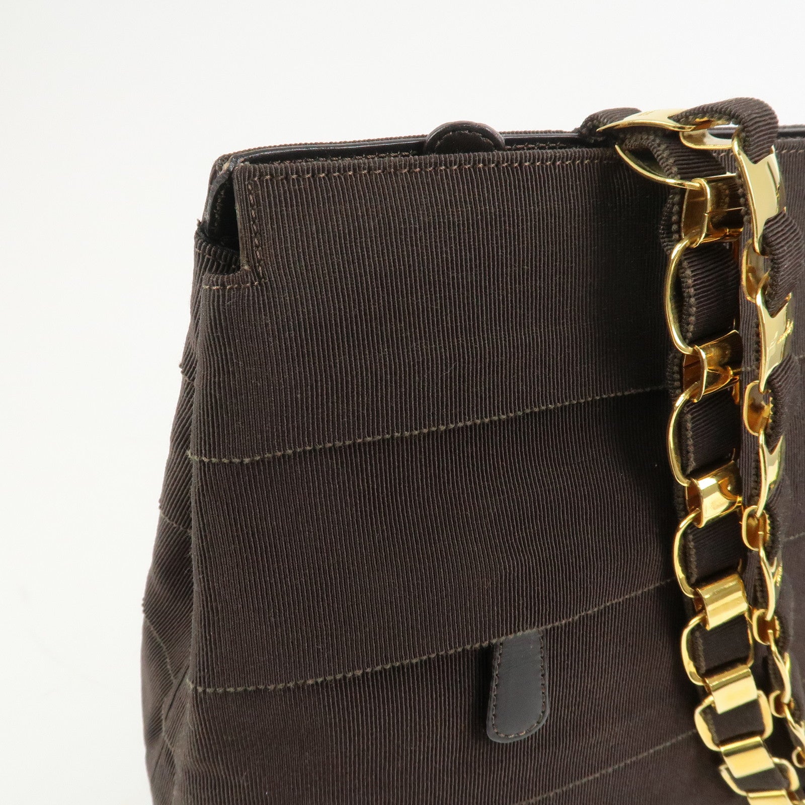Ferragamo Vara Canvas Leather Shoulder Bag Tote Bag Brown