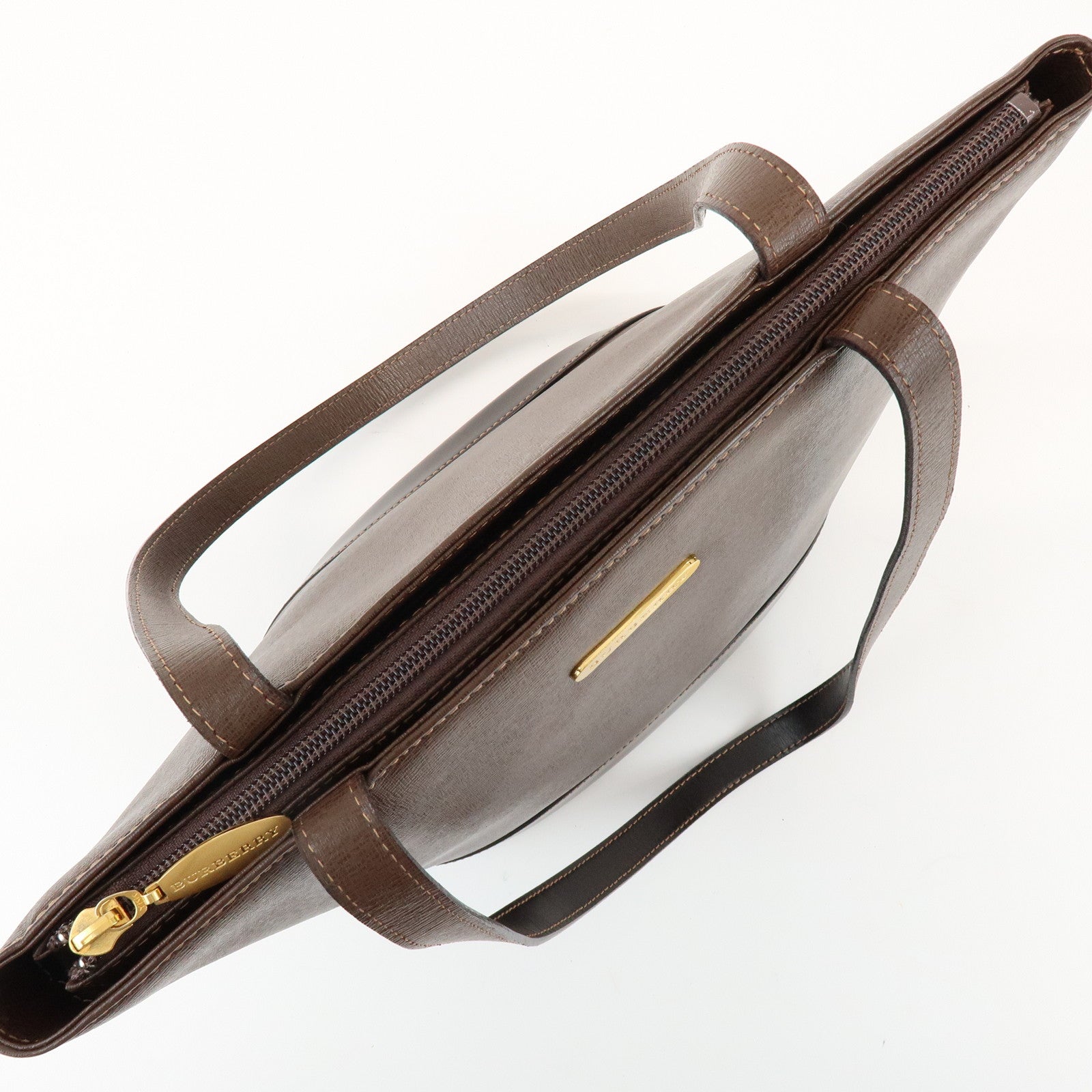 BURBERRY Logo Leather Tote Bag Shoulder Bag Brown