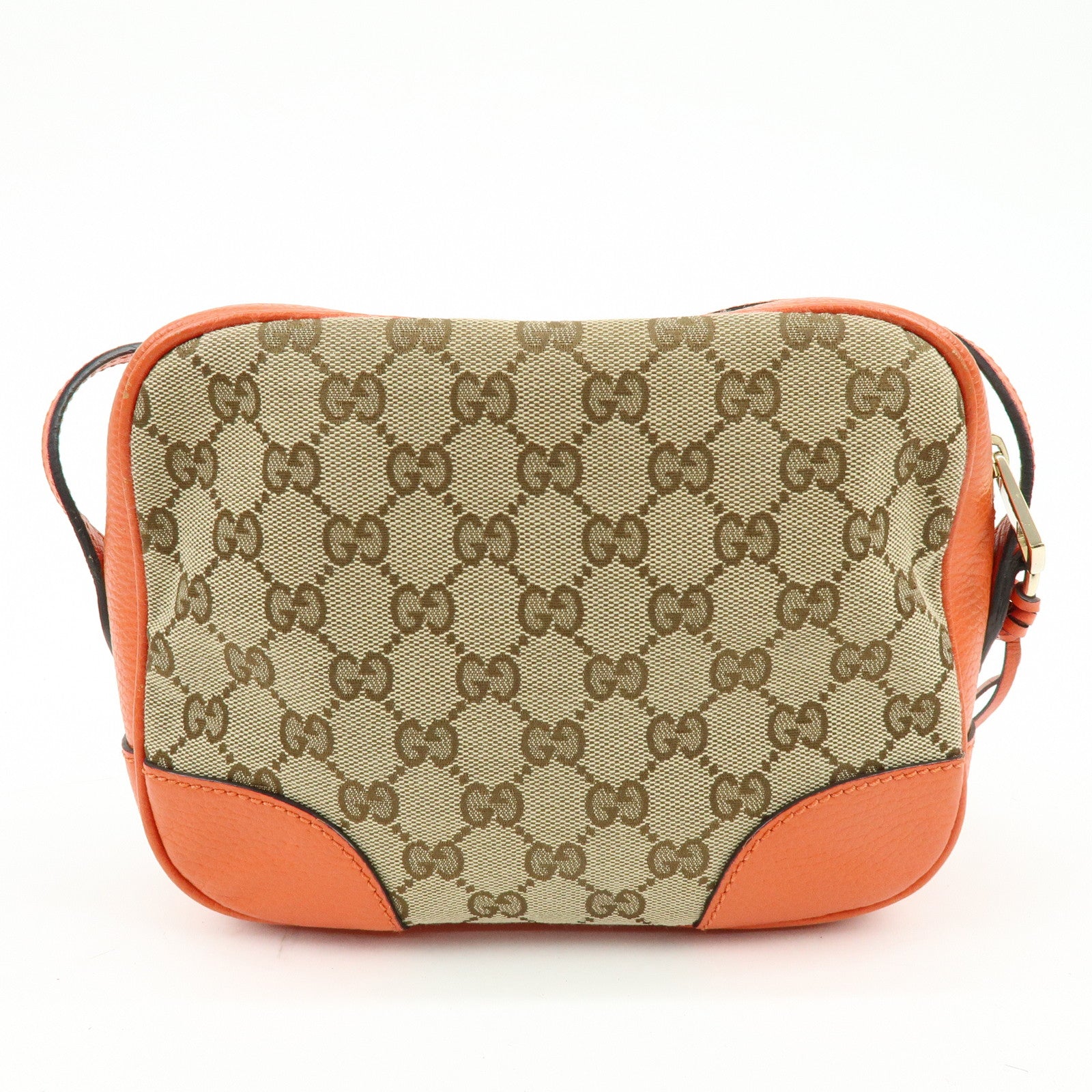 GUCCI GG Canvas Leather Shoulder Bag Beige Orange 449413