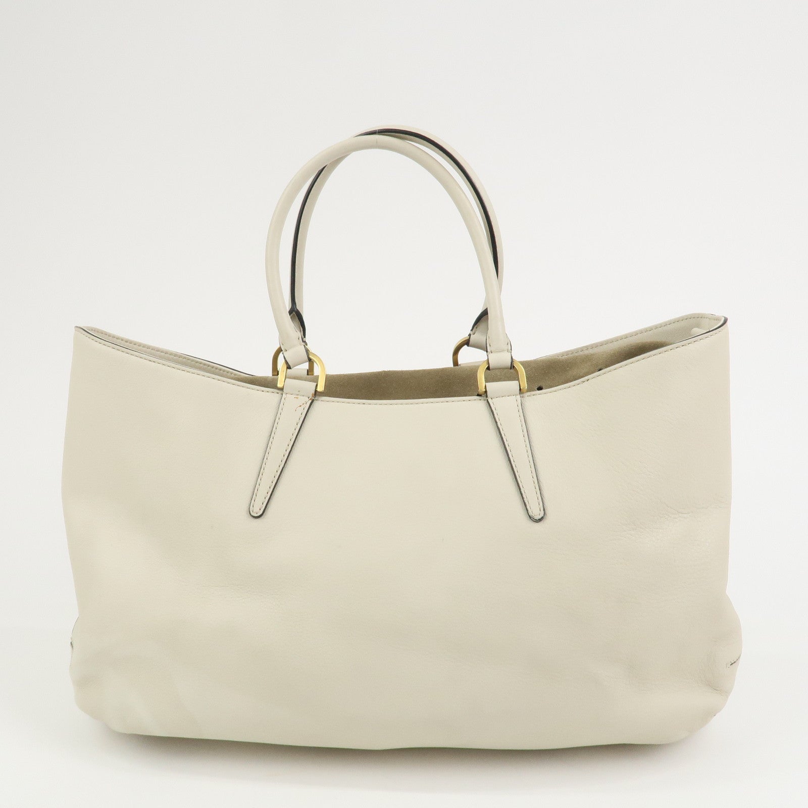 FENDI Logo Leather 2Way Bag Hand Bag Shoulder Bag Ivory 8BN238