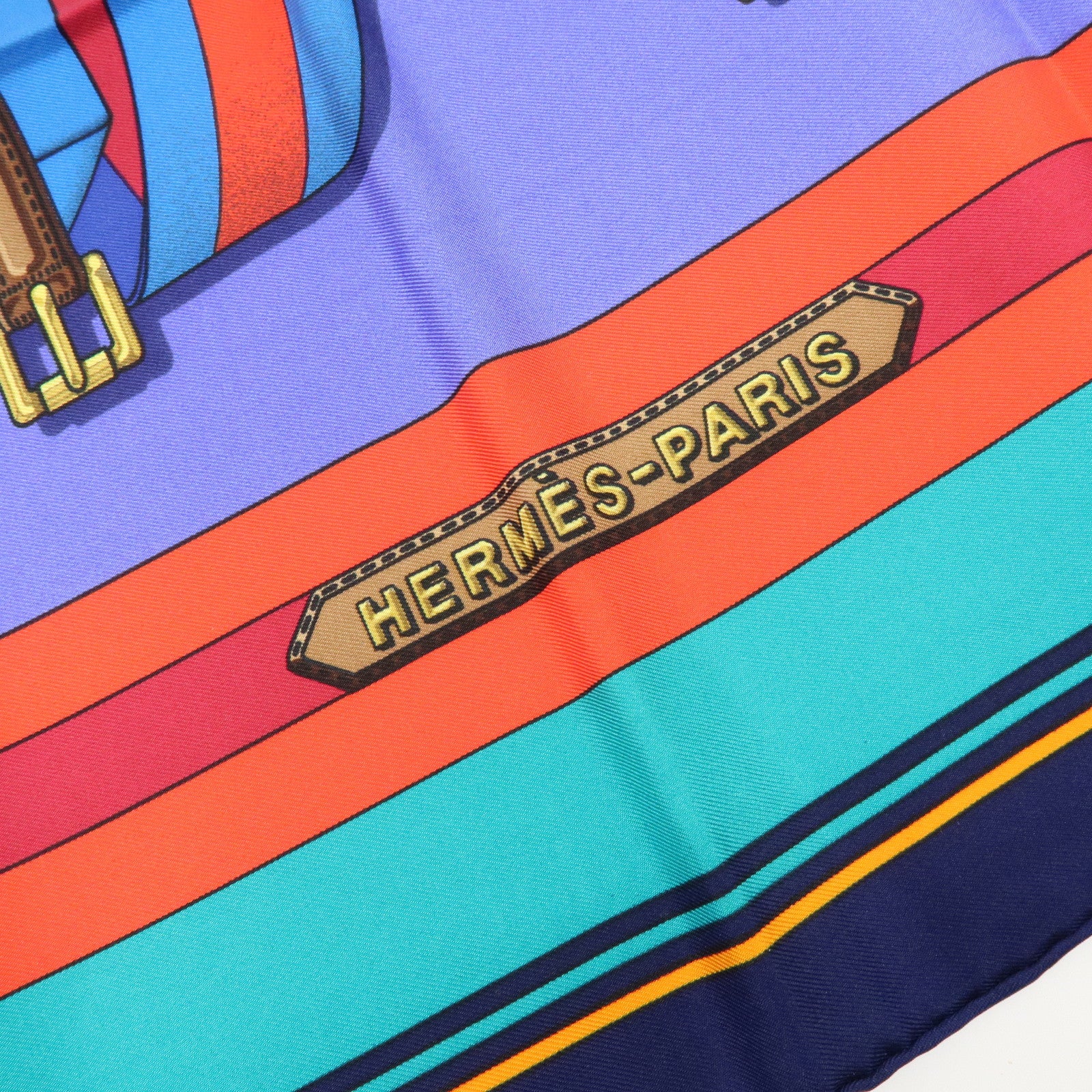 HERMES Carre 90 Silk 100% Scarf J.METZ Les Sangles Purple