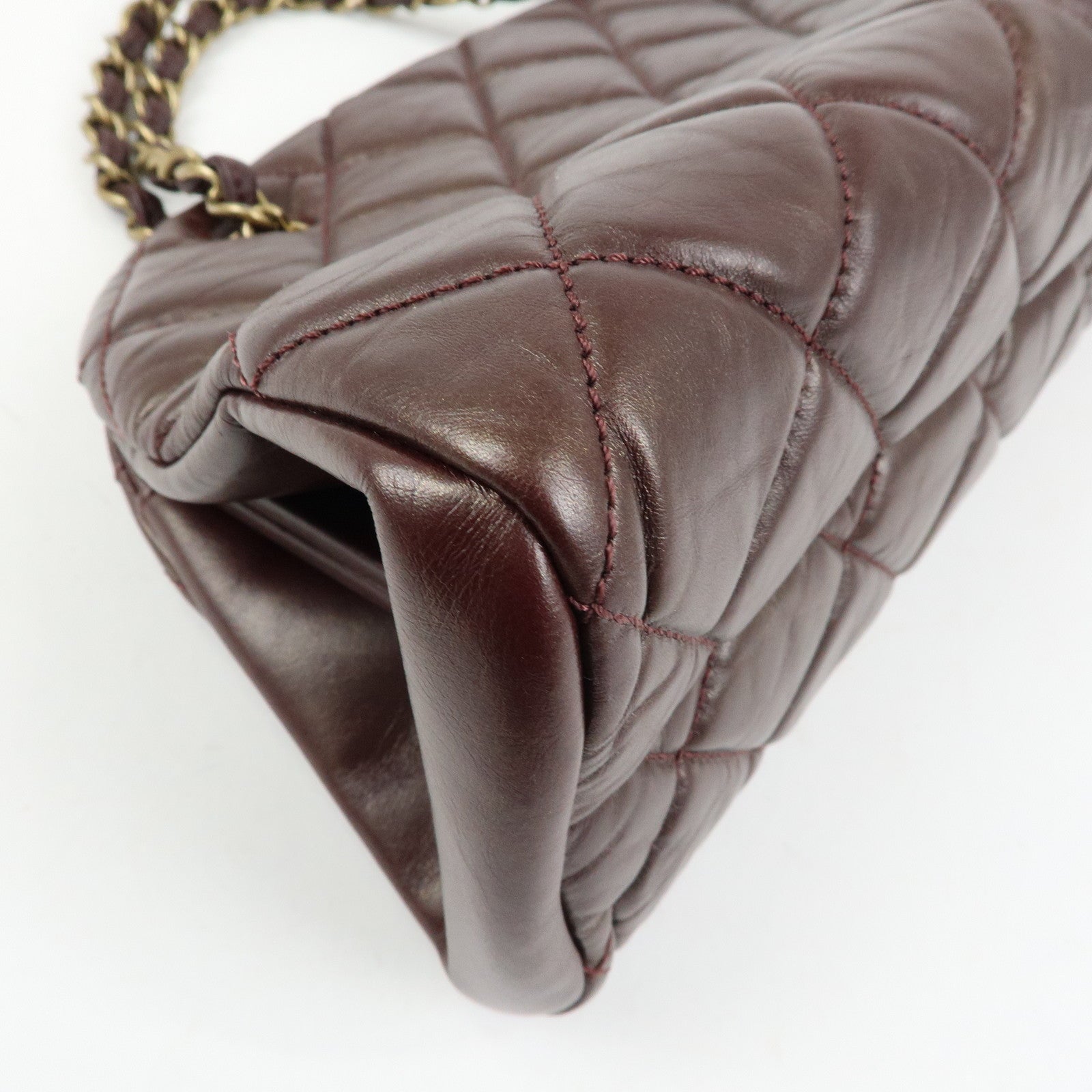 CHANEL Mademoiselle Calf Leather Chain Shoulder Bag Bordeaux