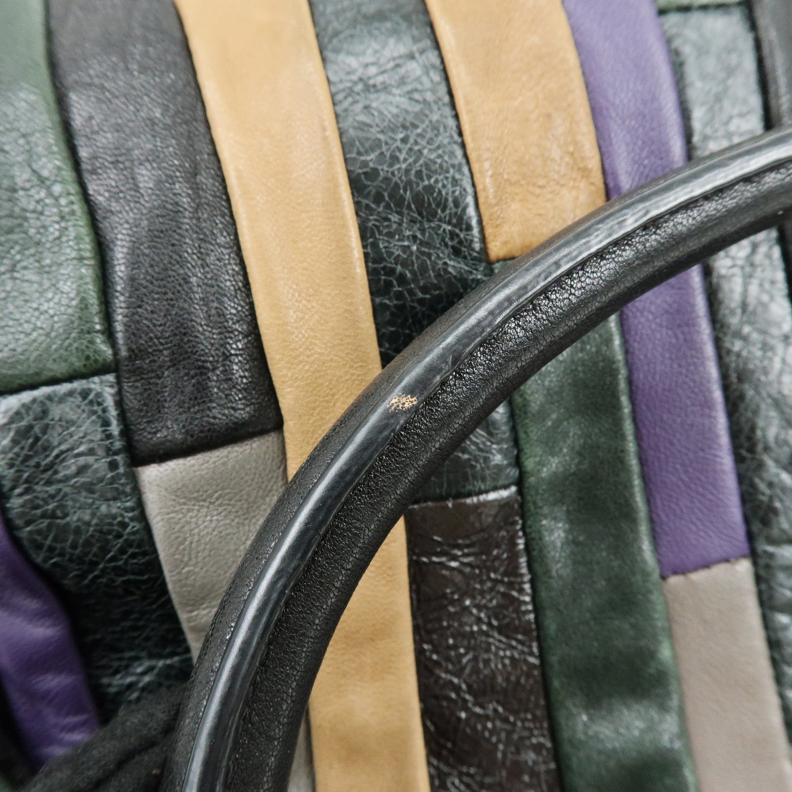 MIU MIU Logo Leather Hand Bag Shoulder Bag Black Purple Green