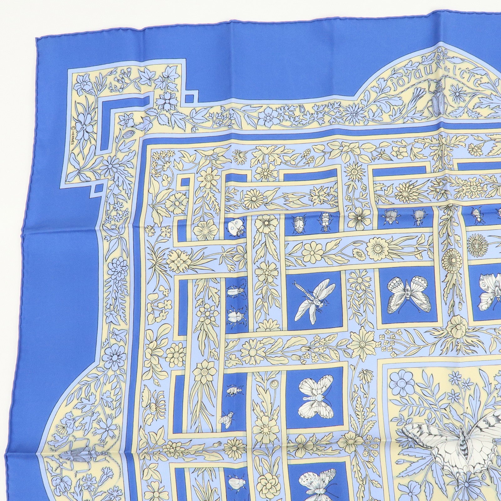 HERMES Carre 90 Silk 100% joyaux de LETE Scarf Blue