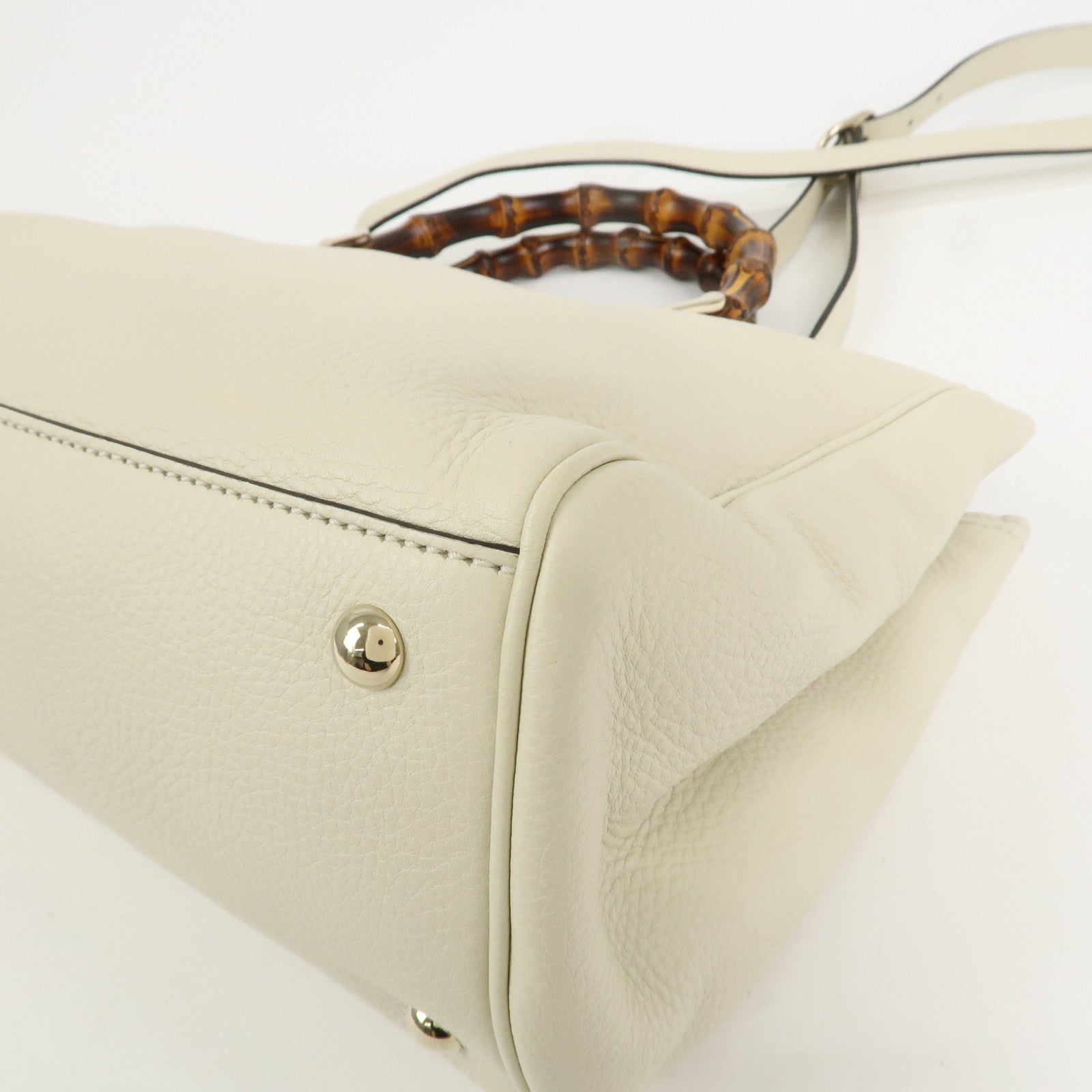 GUCCI Bamboo Leather Shopper Medium 2Way Shoulder Bag Ivory 323660