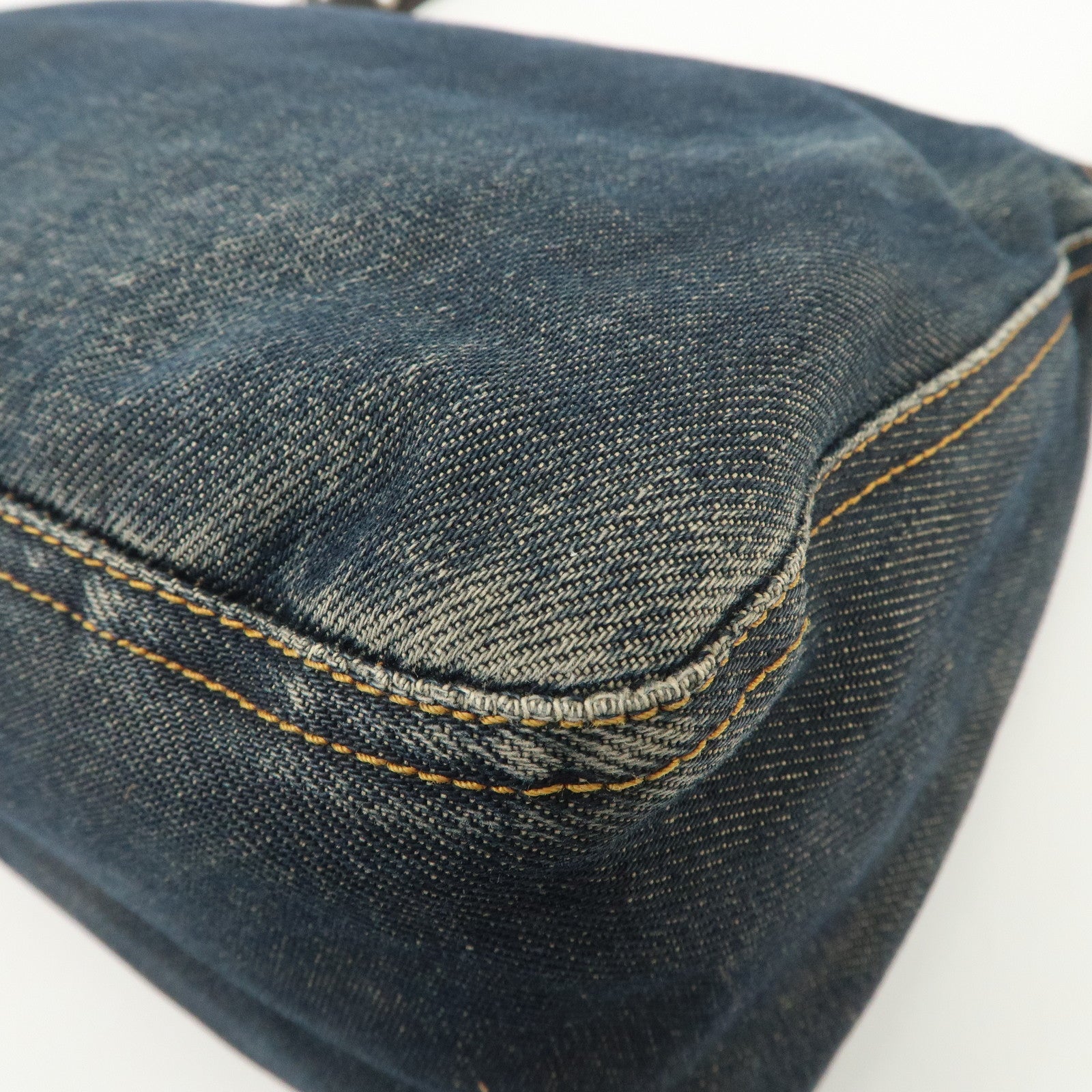 FENDI Mamma Baguette Denim Leather Shoulder Bag Hand Bag 26325