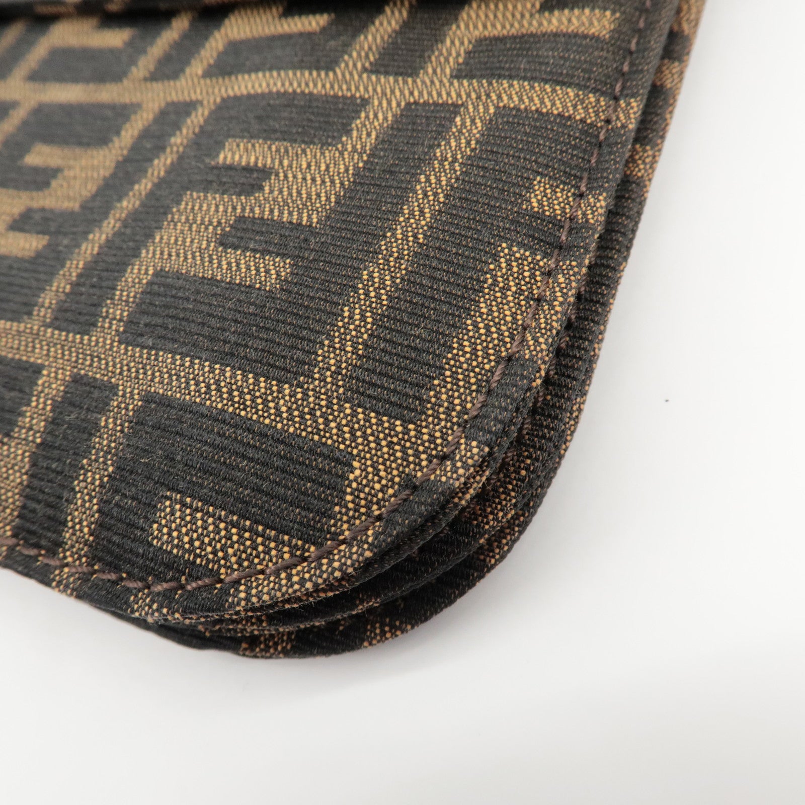 FENDI Zucca Canvas Leather Shoulder Bag Brown Black 0916322 Used