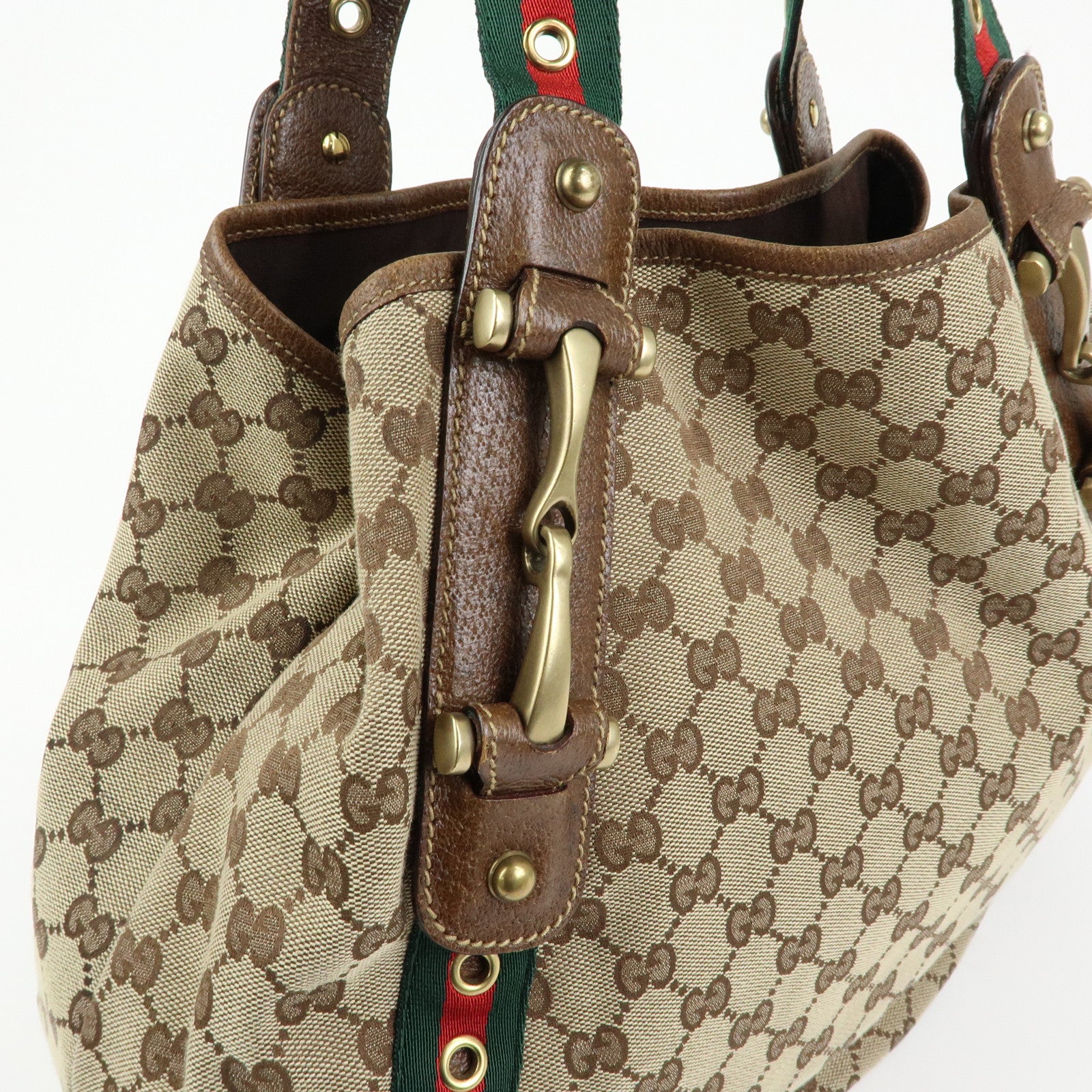 GUCCI Sherry GG Canvas Tote Bag Hand Bag Beige Brown 144186