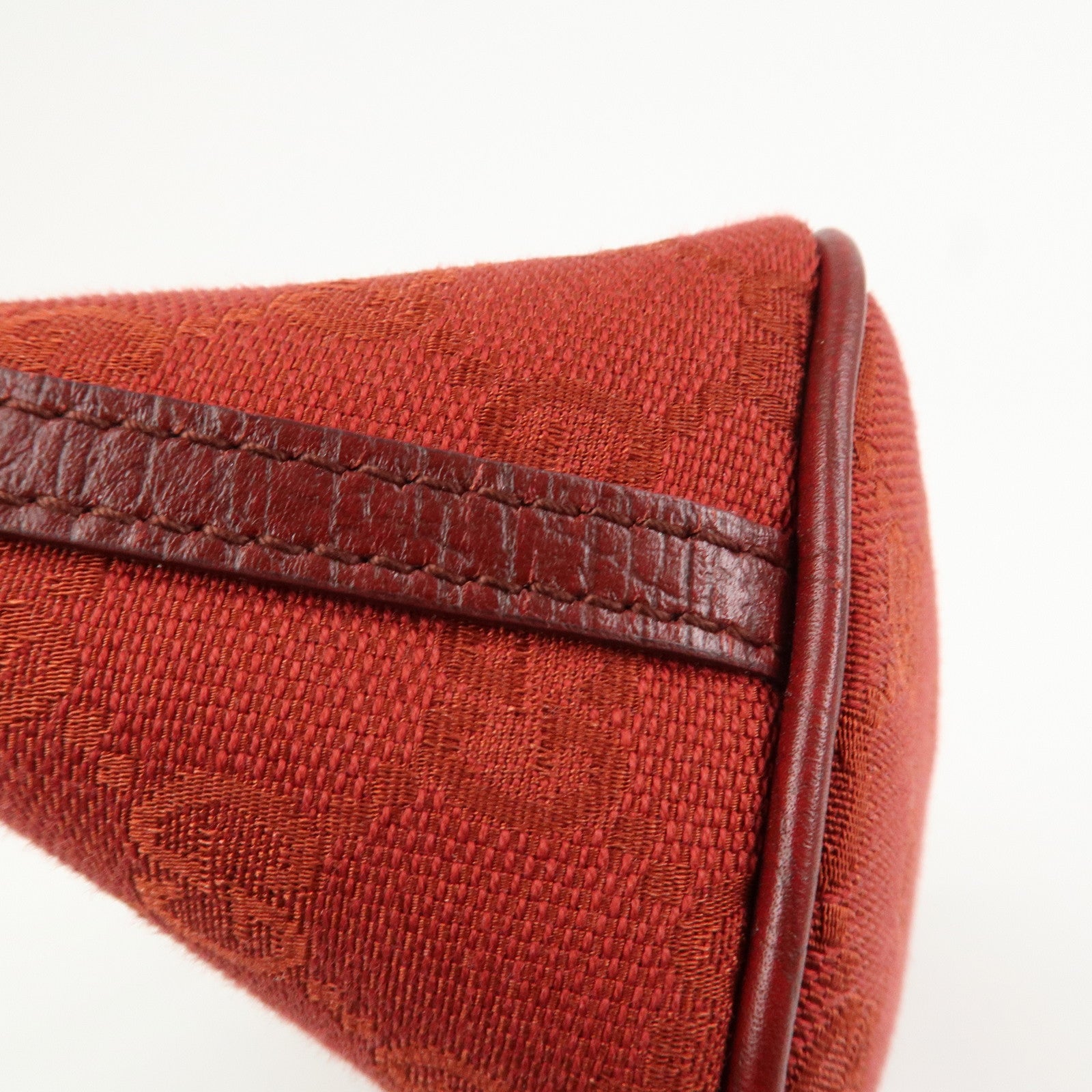 GUCCI Boat Bag GG Canvas Leather Hand Bag Pouch Red 07198