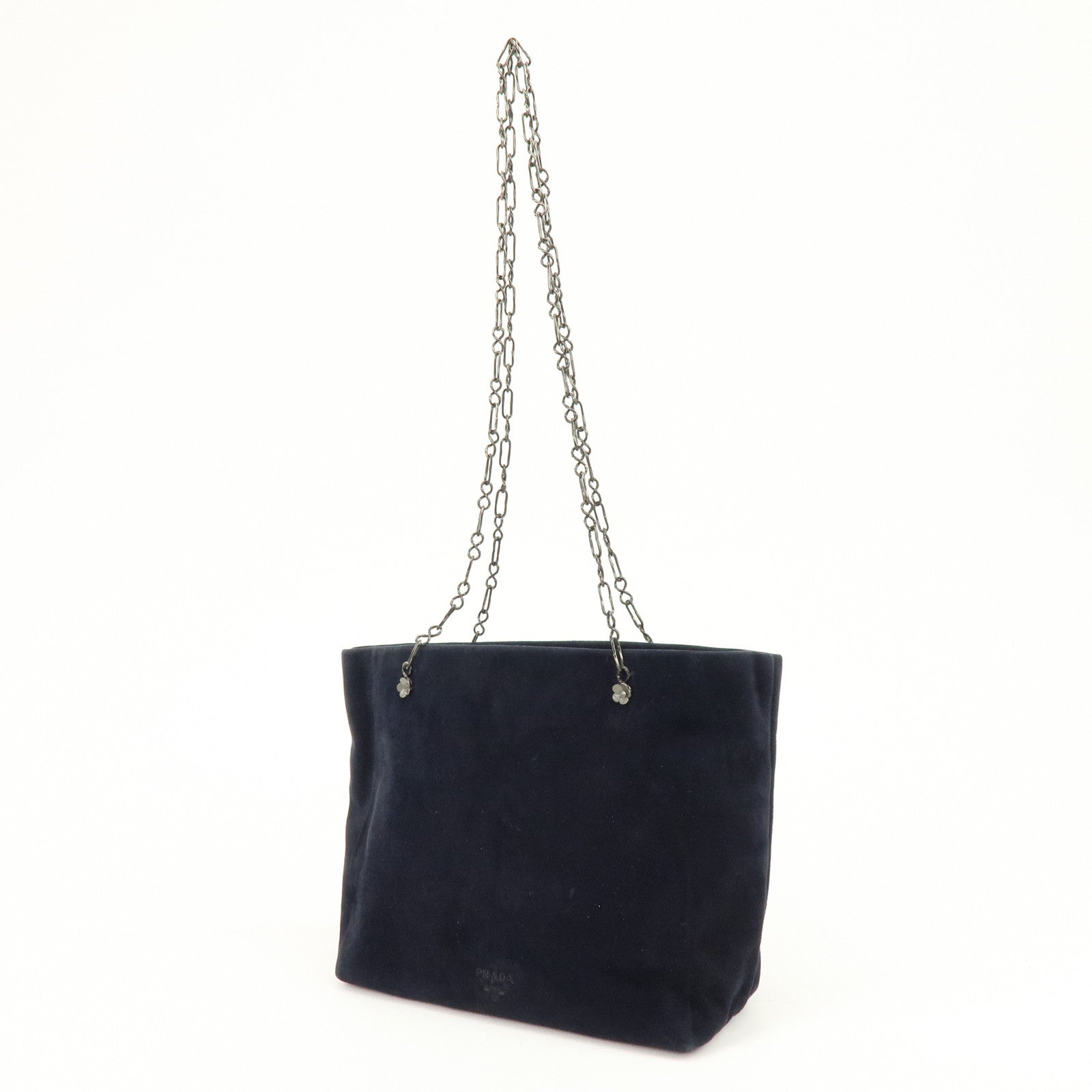 PRADA Logo Suede Chain Shoulder Bag Tote Bag Dark Navy