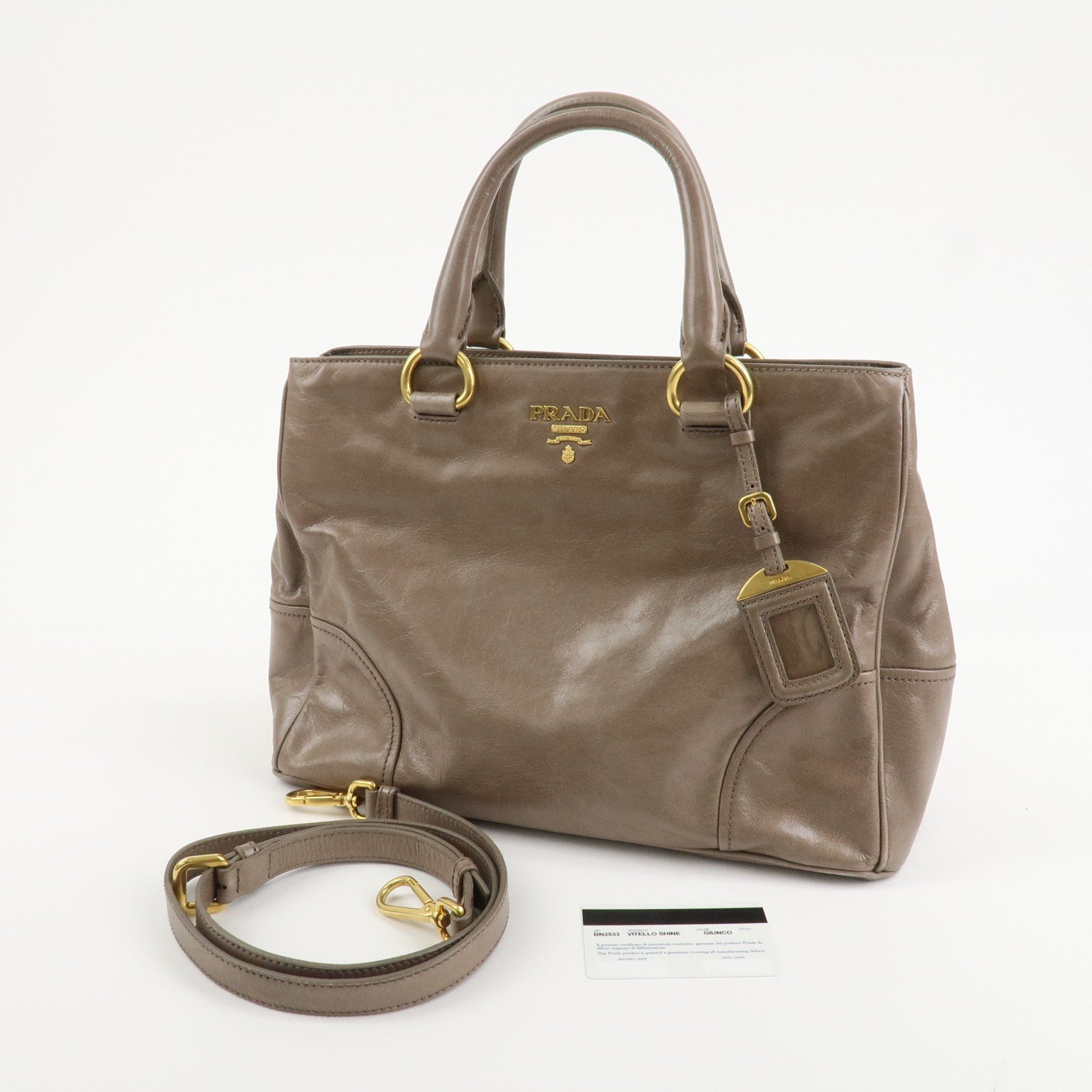 PRADA Logo Leather 2Way Bag Hand Bag Shoulder Bag Greige BN2533 Used