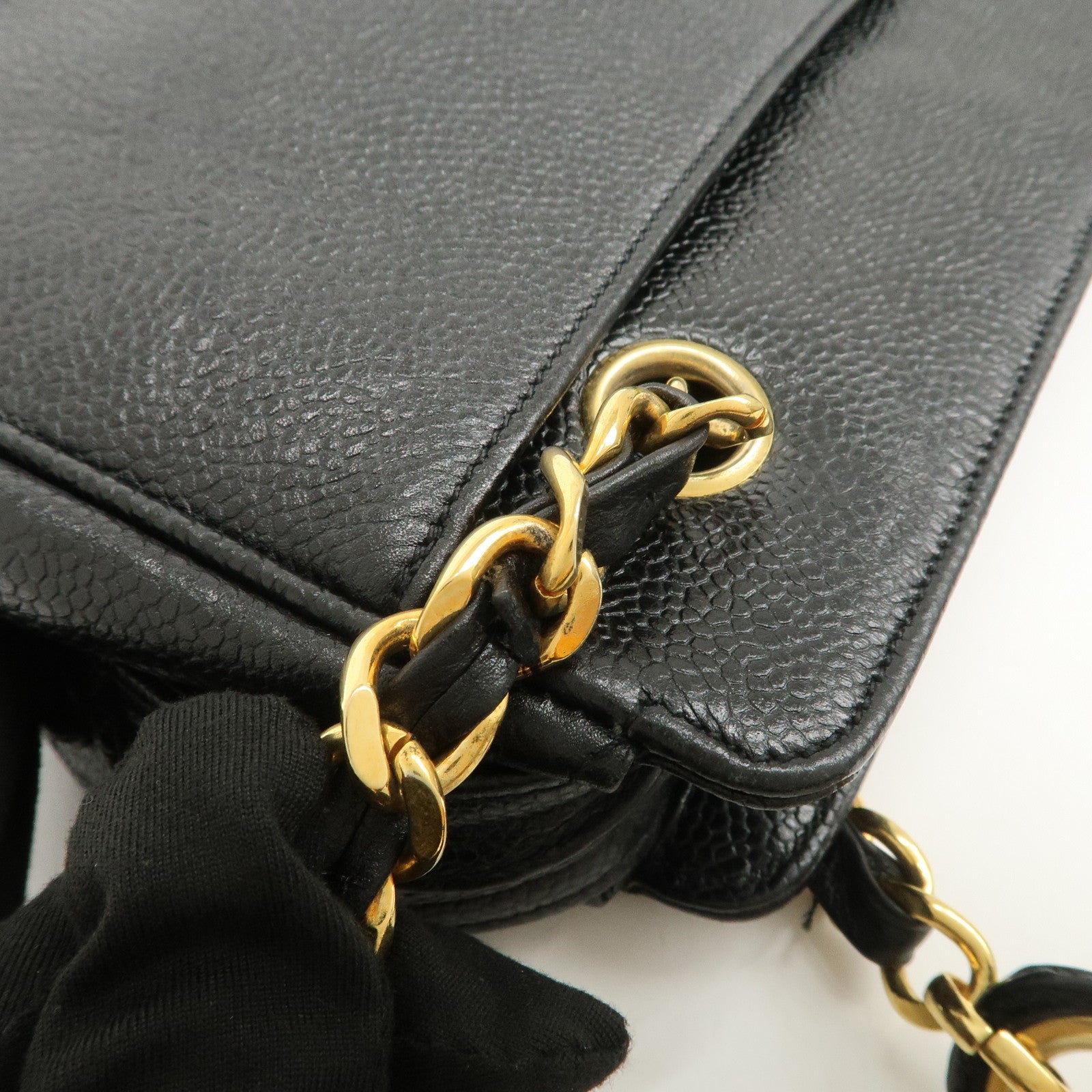 CHANEL Triple COCO Mark Caviarskin Shoulder Bag Tote Bag Black