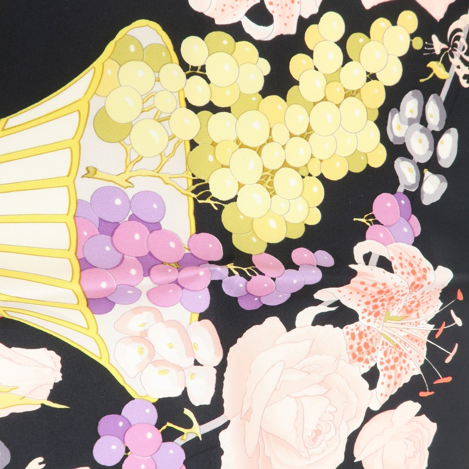 HERMES Carre 90 Silk 100% Scarf MATSUZAKAYA Black Multicolor Used