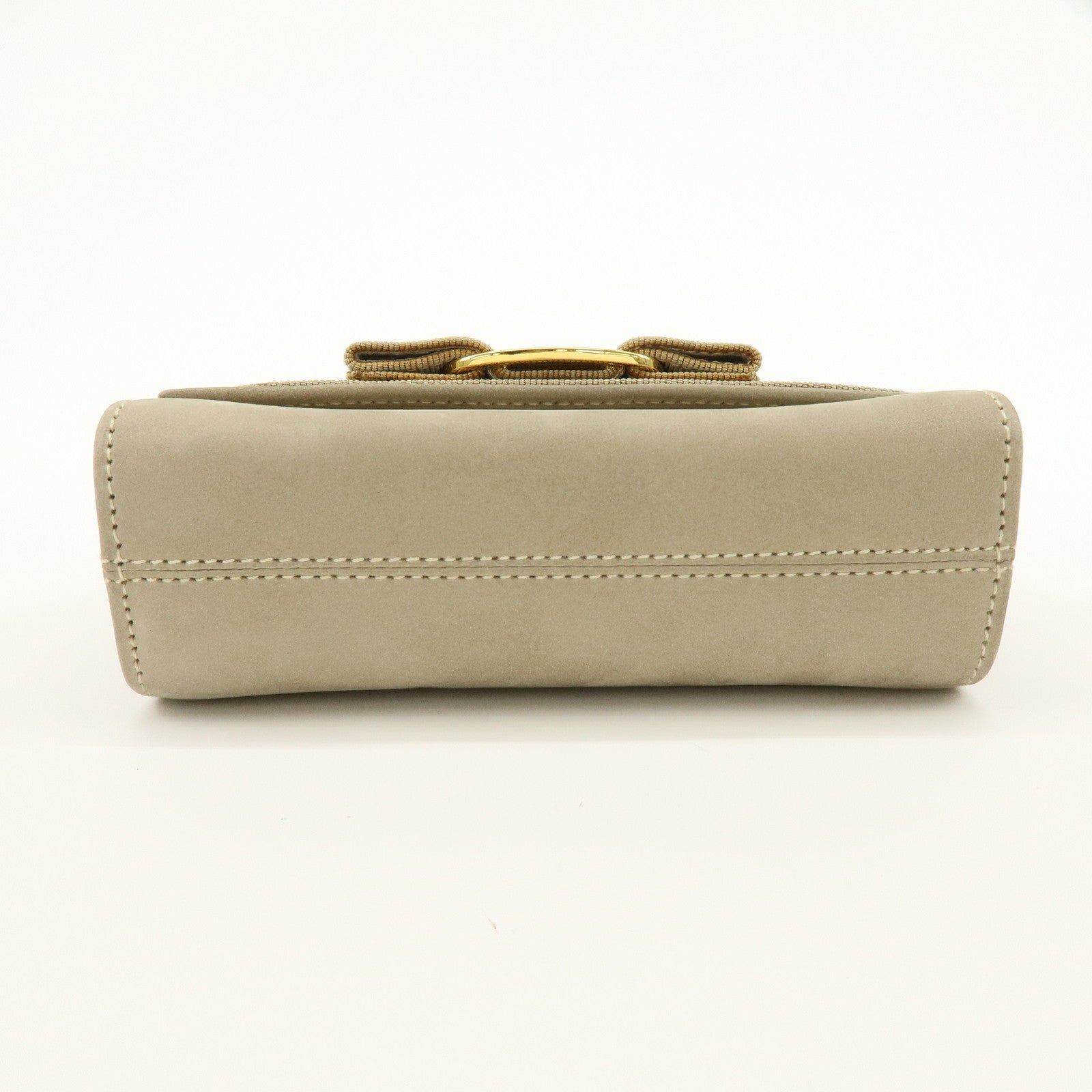 Ferragamo Vara Suede 3Way Chain Shoulder Bag Clutch Waist Bag Beige