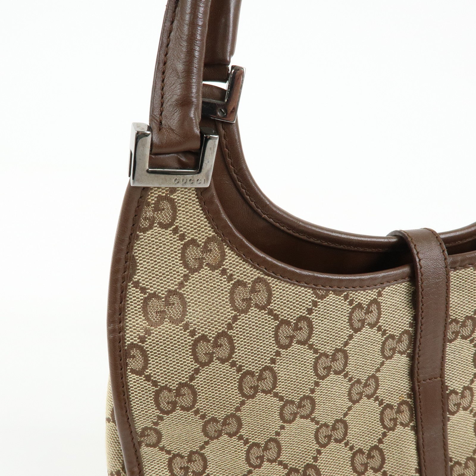 GUCCI Jackie GG Canvas Leather Hand Bag Brown 002.1068