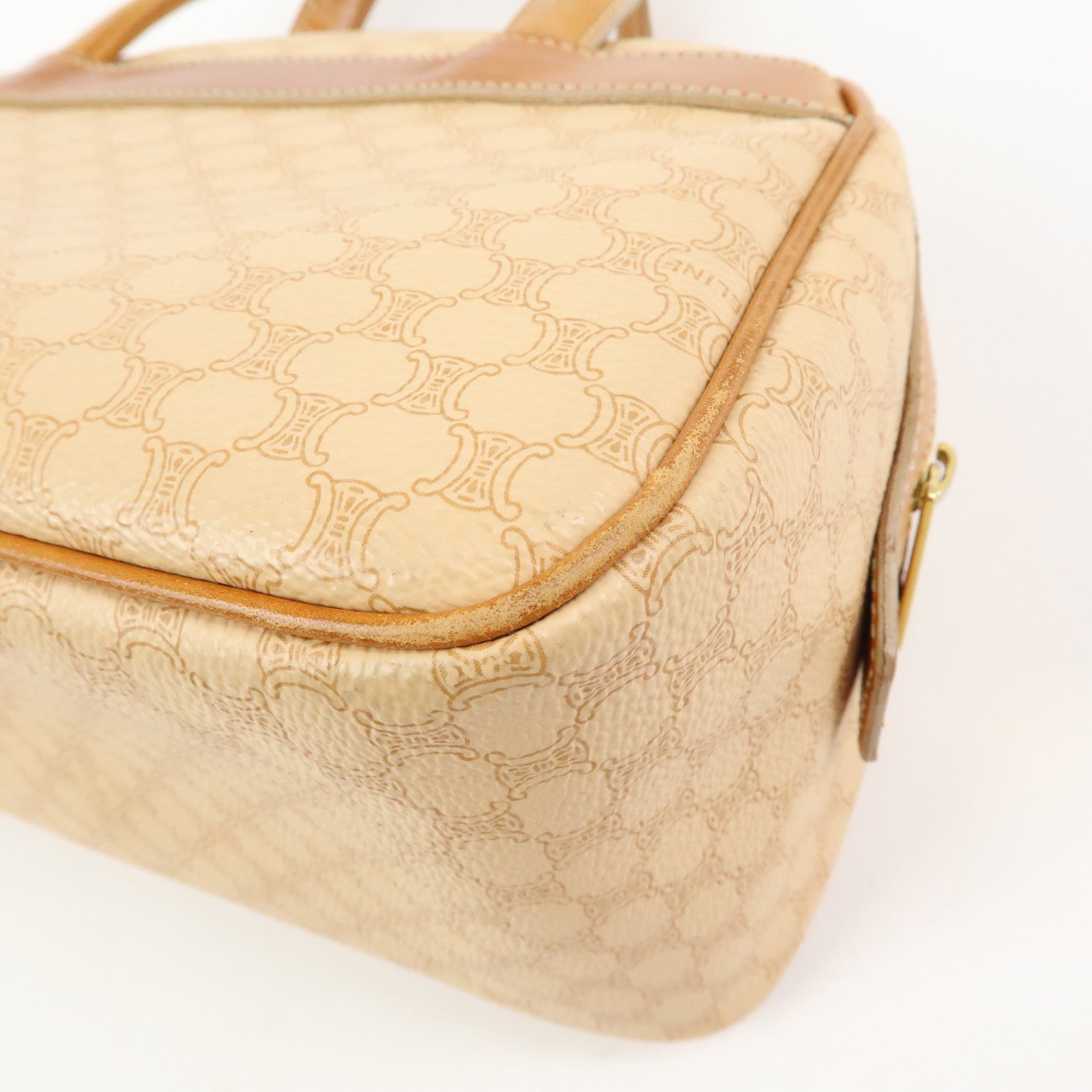 CELINE Macadam PVC Leather Hand Bag Boston Bag Beige Camel